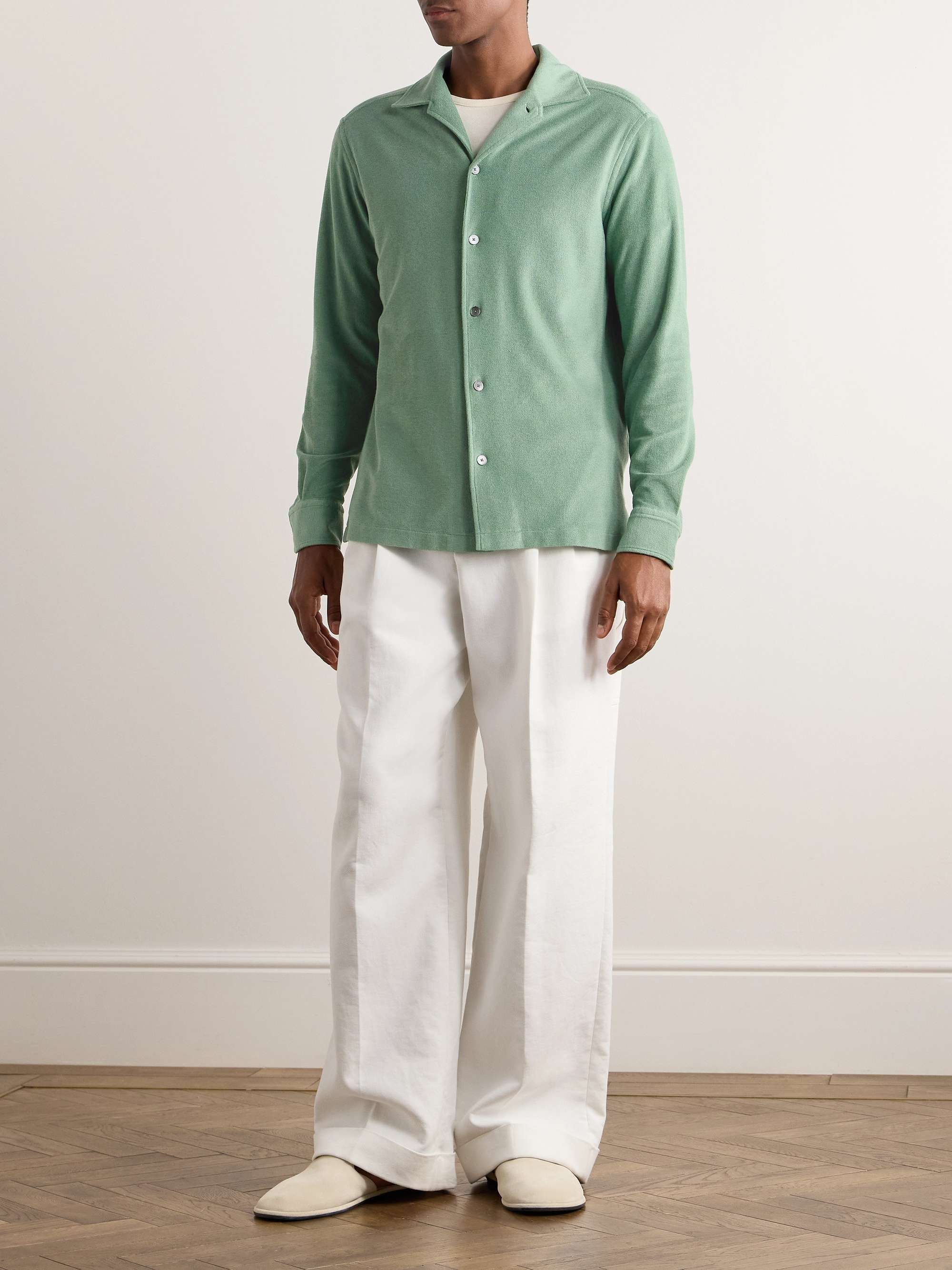 Camp-Collar Cotton and Silk-Blend Terry Shirt view