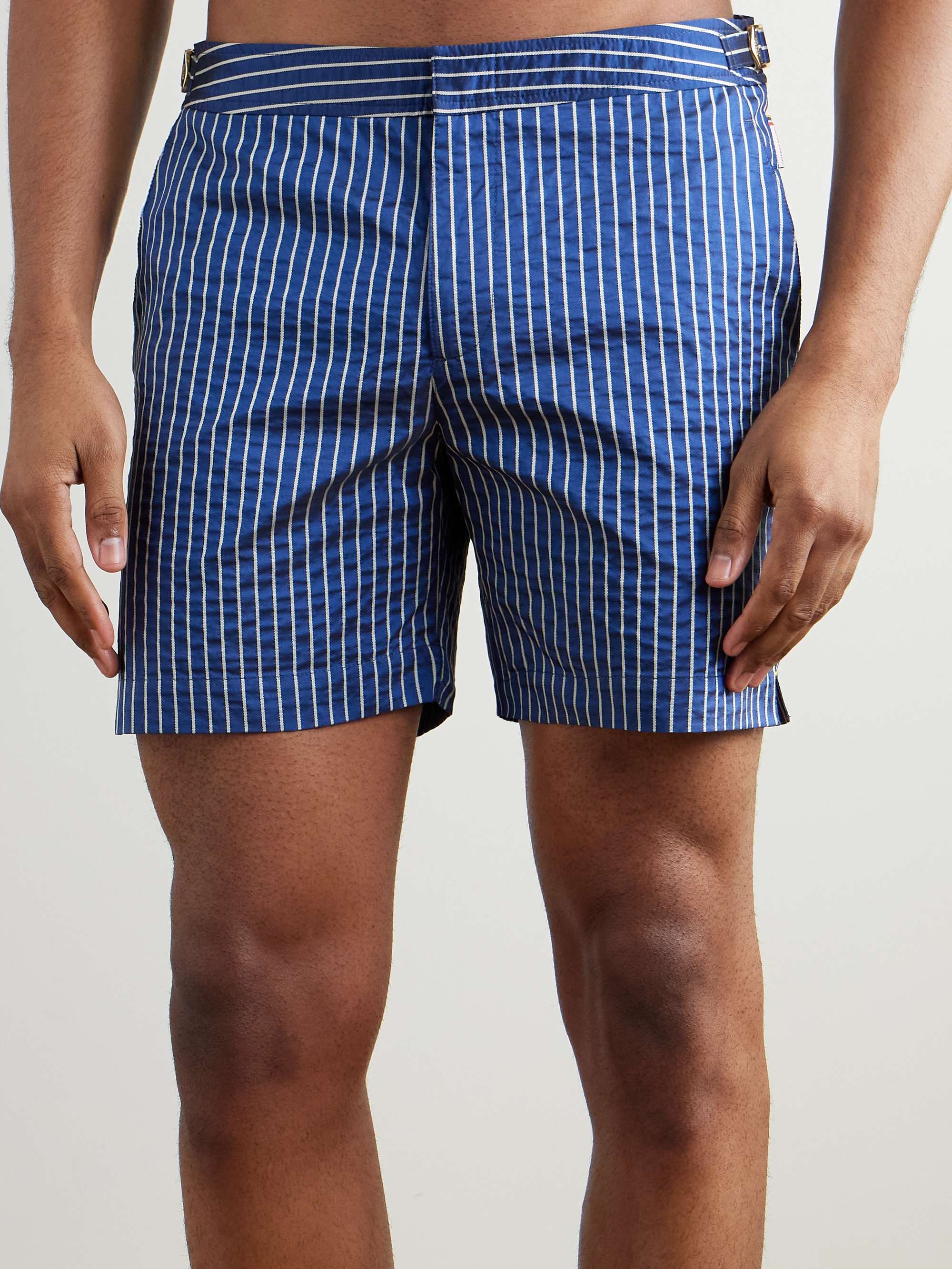 Bulldog Slim-Fit Mid-Length Striped Seersucker Swim Shorts view