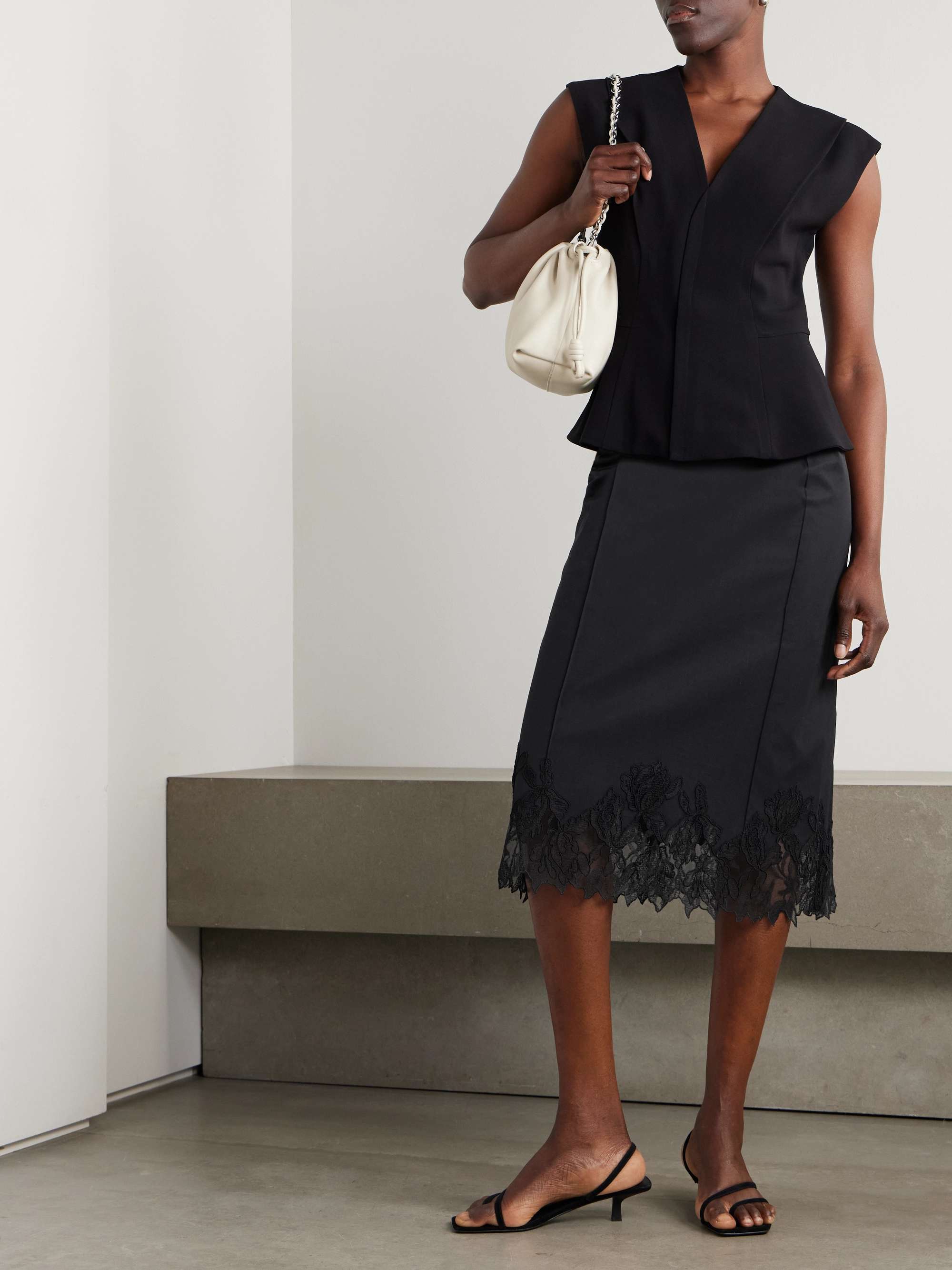 Elsain corded lace-trimmed cotton-blend midi skirt view