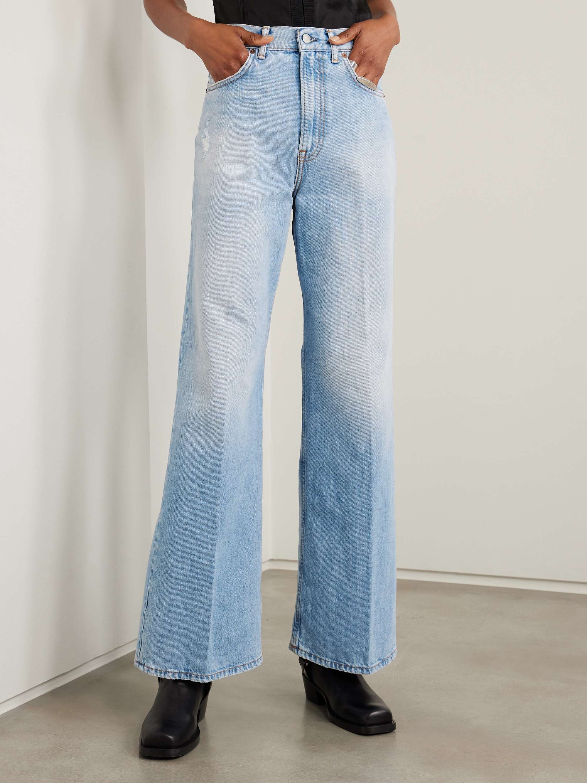 Distressed high-rise wide-leg organic jeans view
