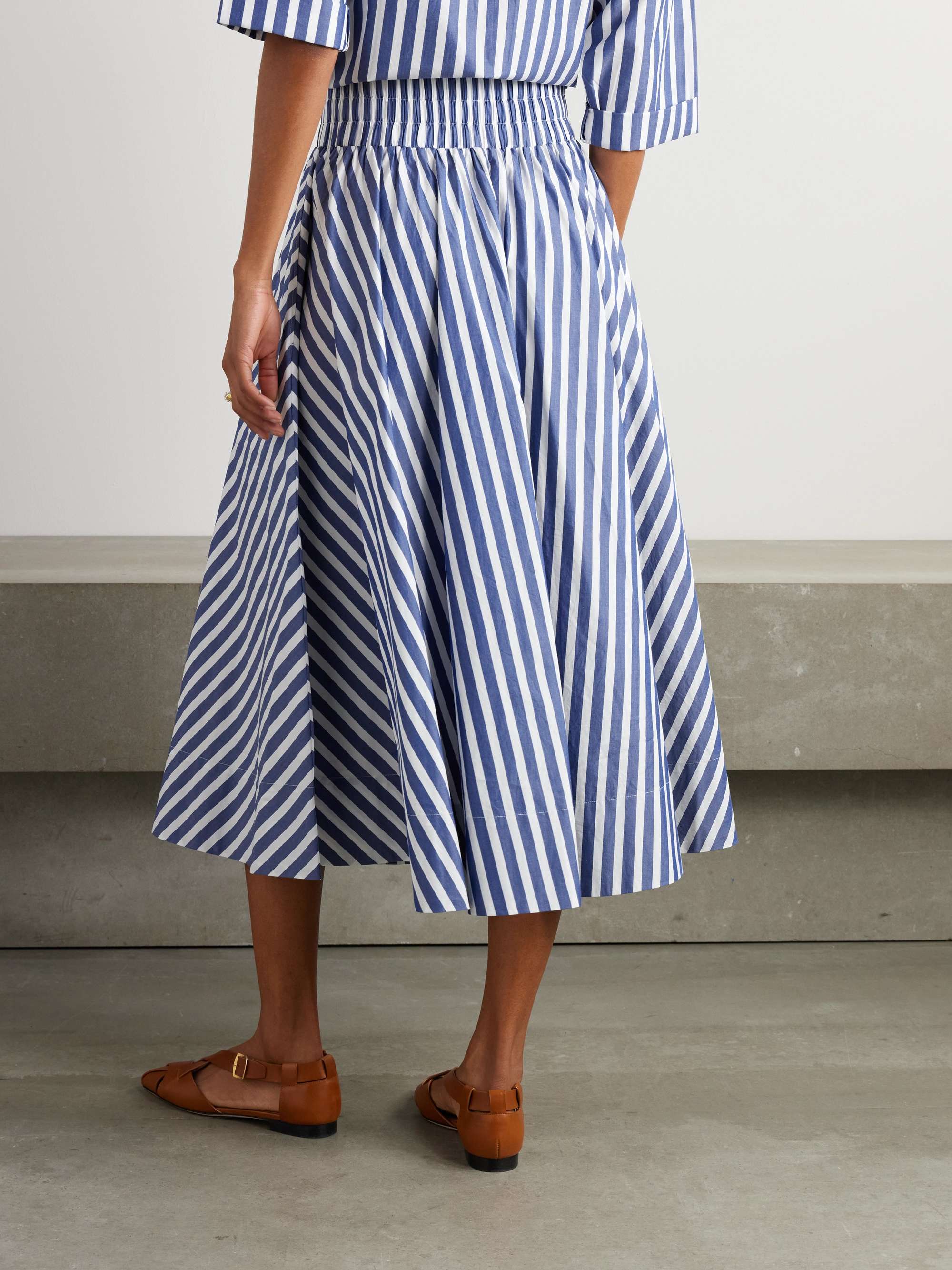 Kyria striped cotton-poplin midi skirt view