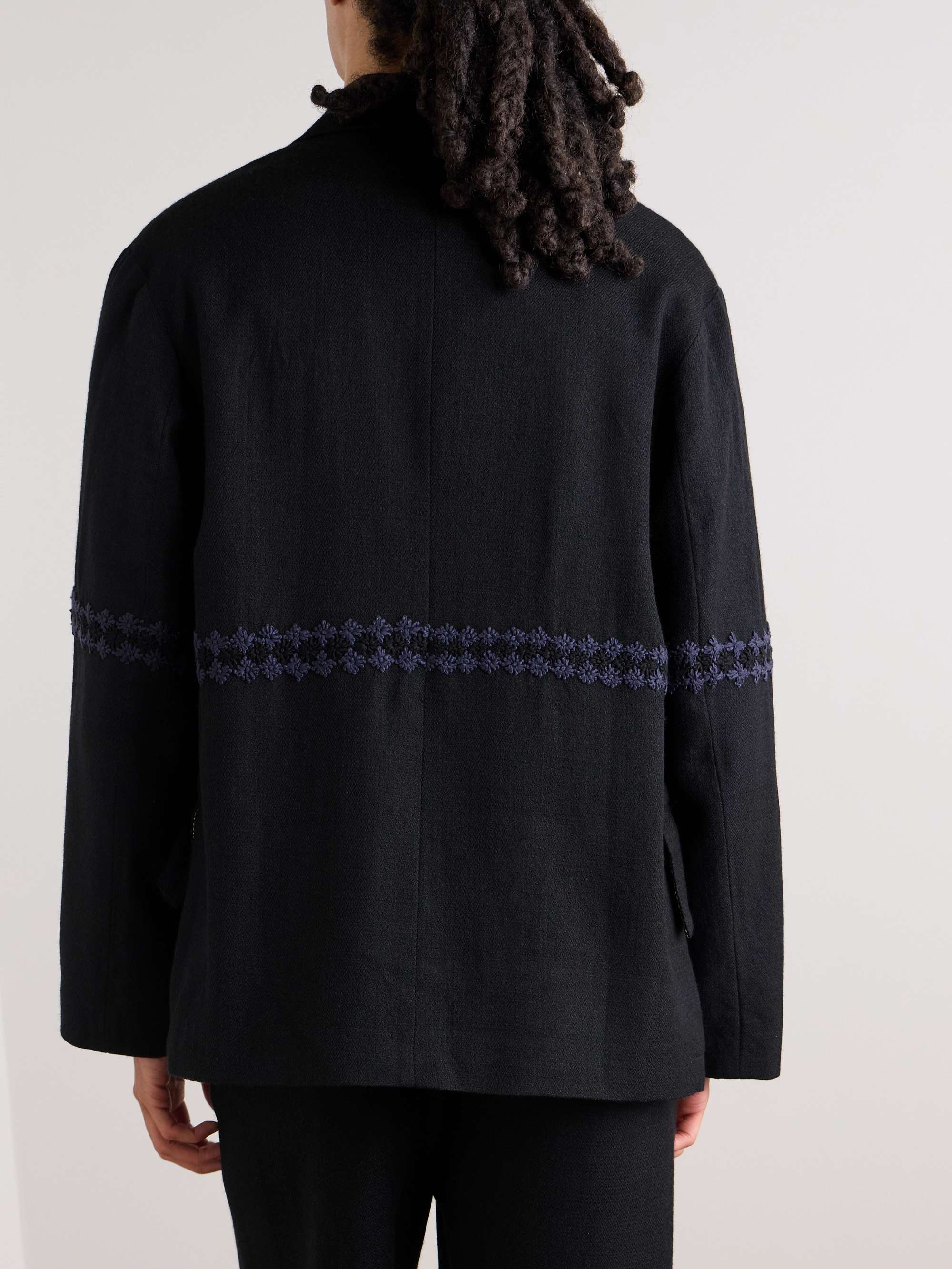 Double-Breasted Embroidered Wool-Flannel Suit Jacket view