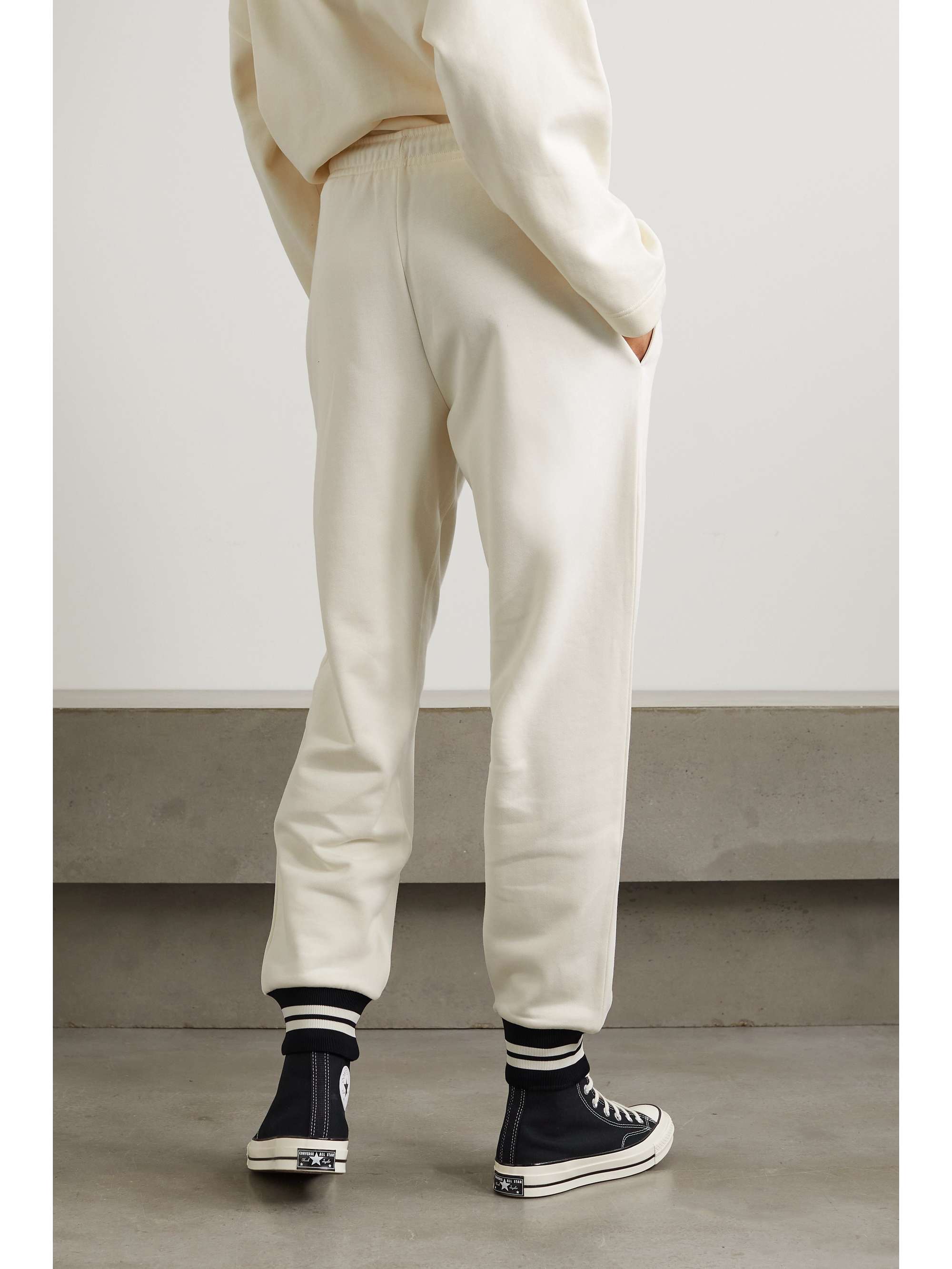 Striped tapered cotton-blend jersey track pants view
