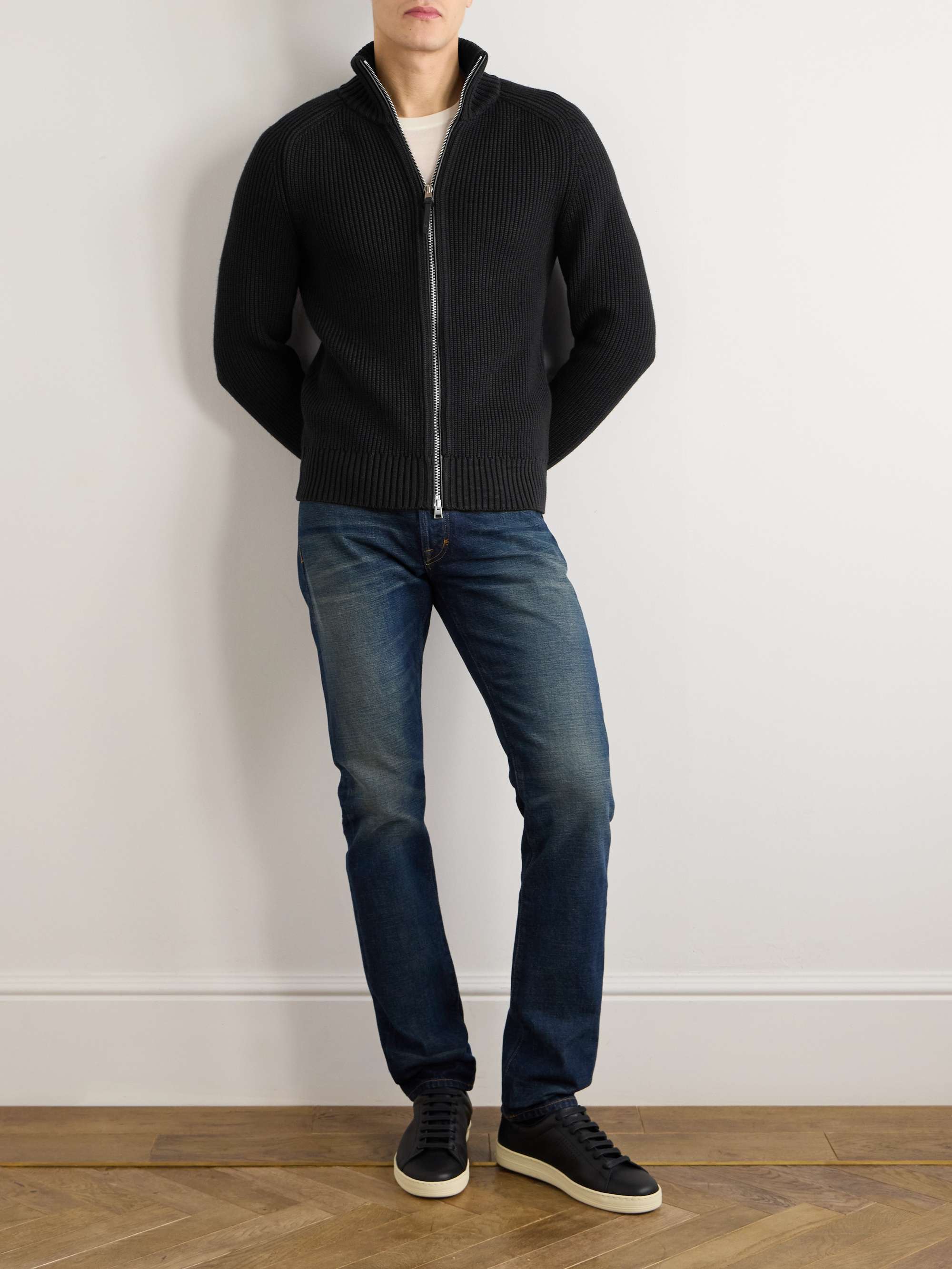 Slim-Fit Ribbed Silk and Merino Wool-Blend Cardigan view