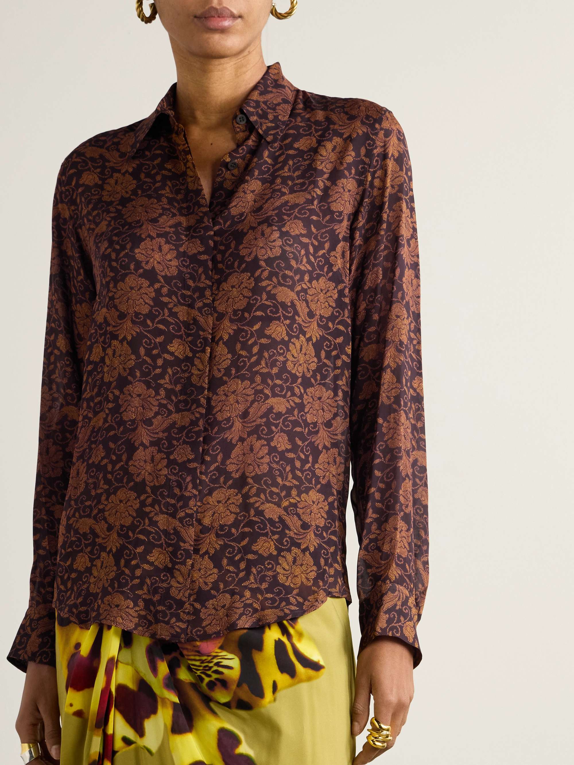 Floral-print crepe de chine shirt view