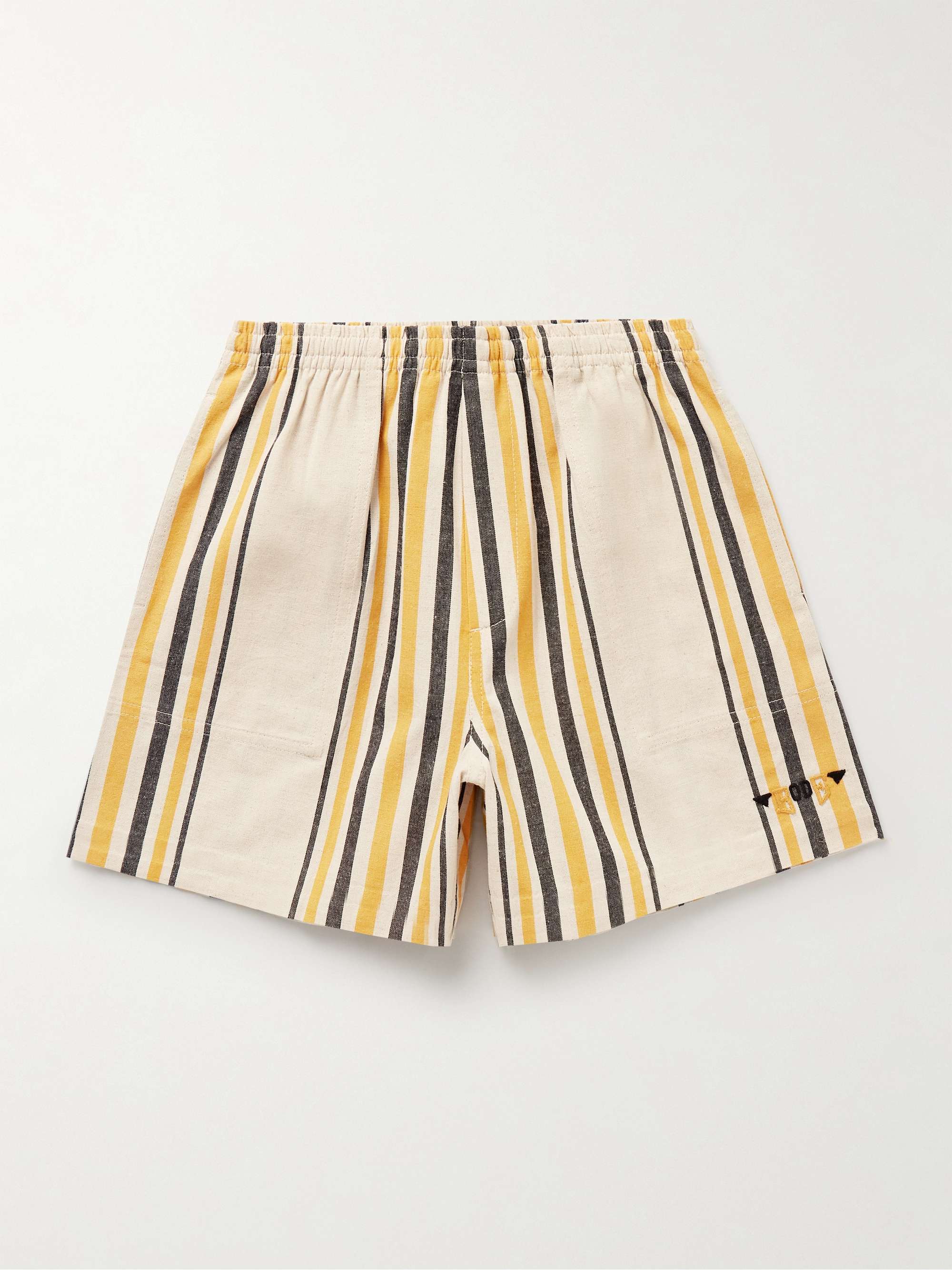 Namesake Wide-Leg Logo-Embroidered Striped Cotton Shorts view