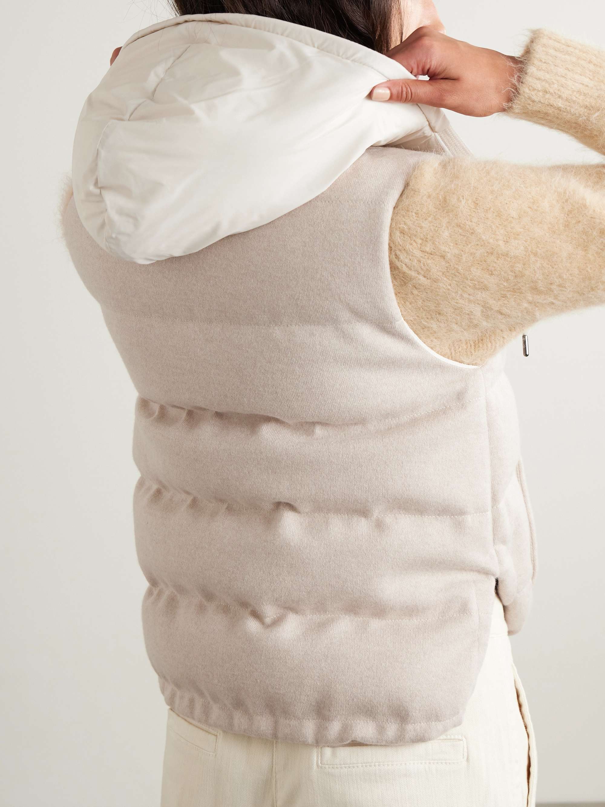 Reversible hooded quilted cashmere and shell vest view