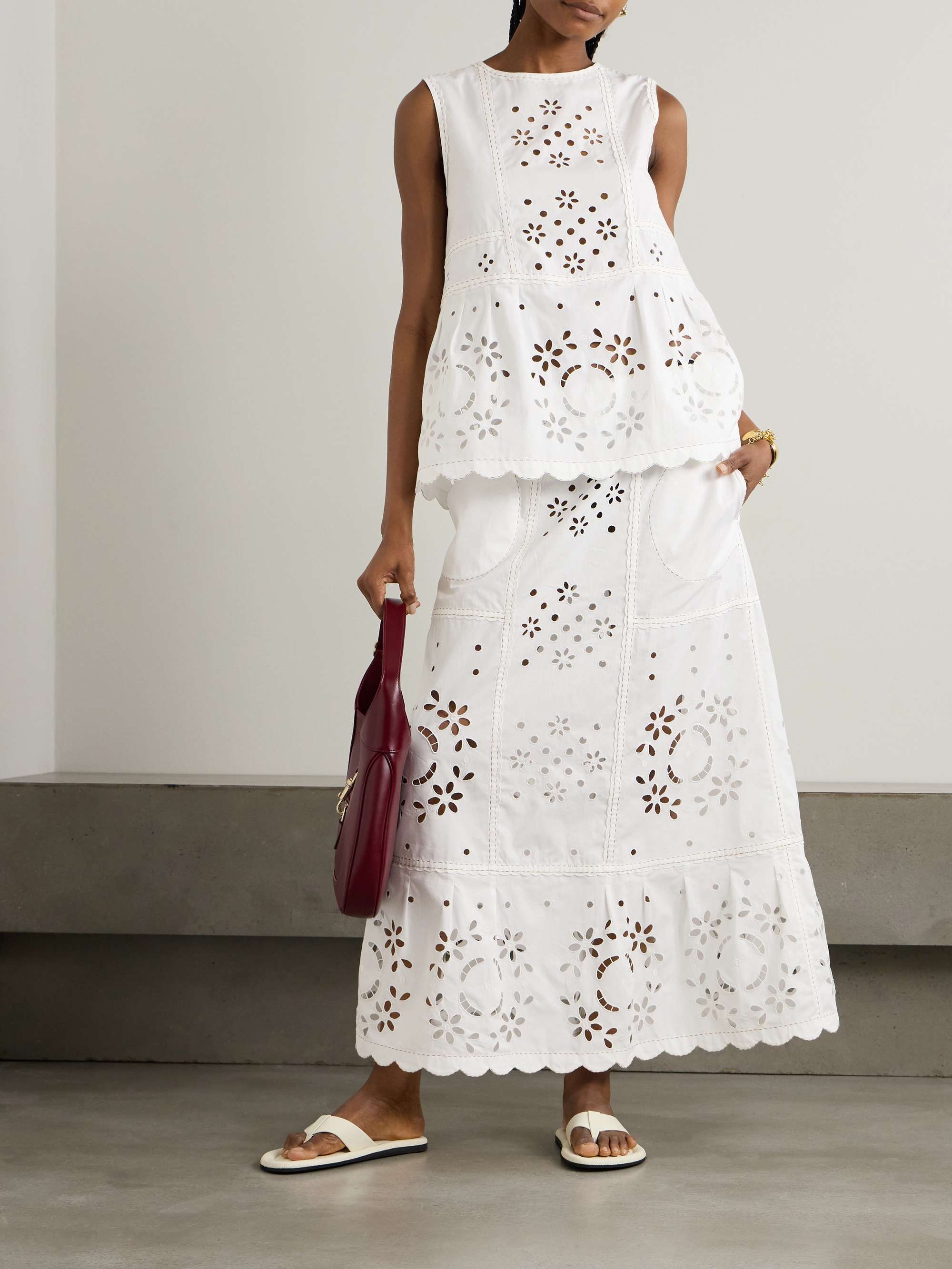 Olympia tiered scalloped broderie anglaise cotton-poplin maxi skirt view