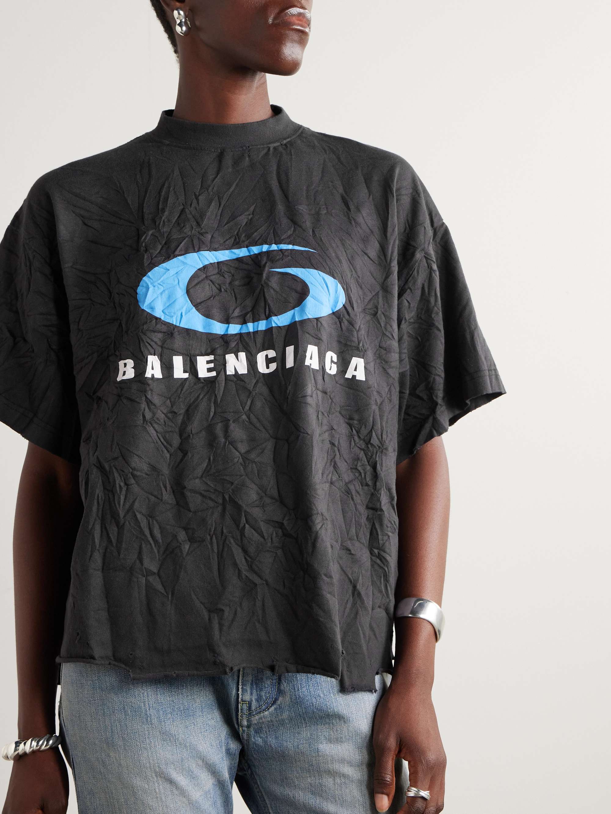 Cropped distressed printed cotton-jersey T-shirt view