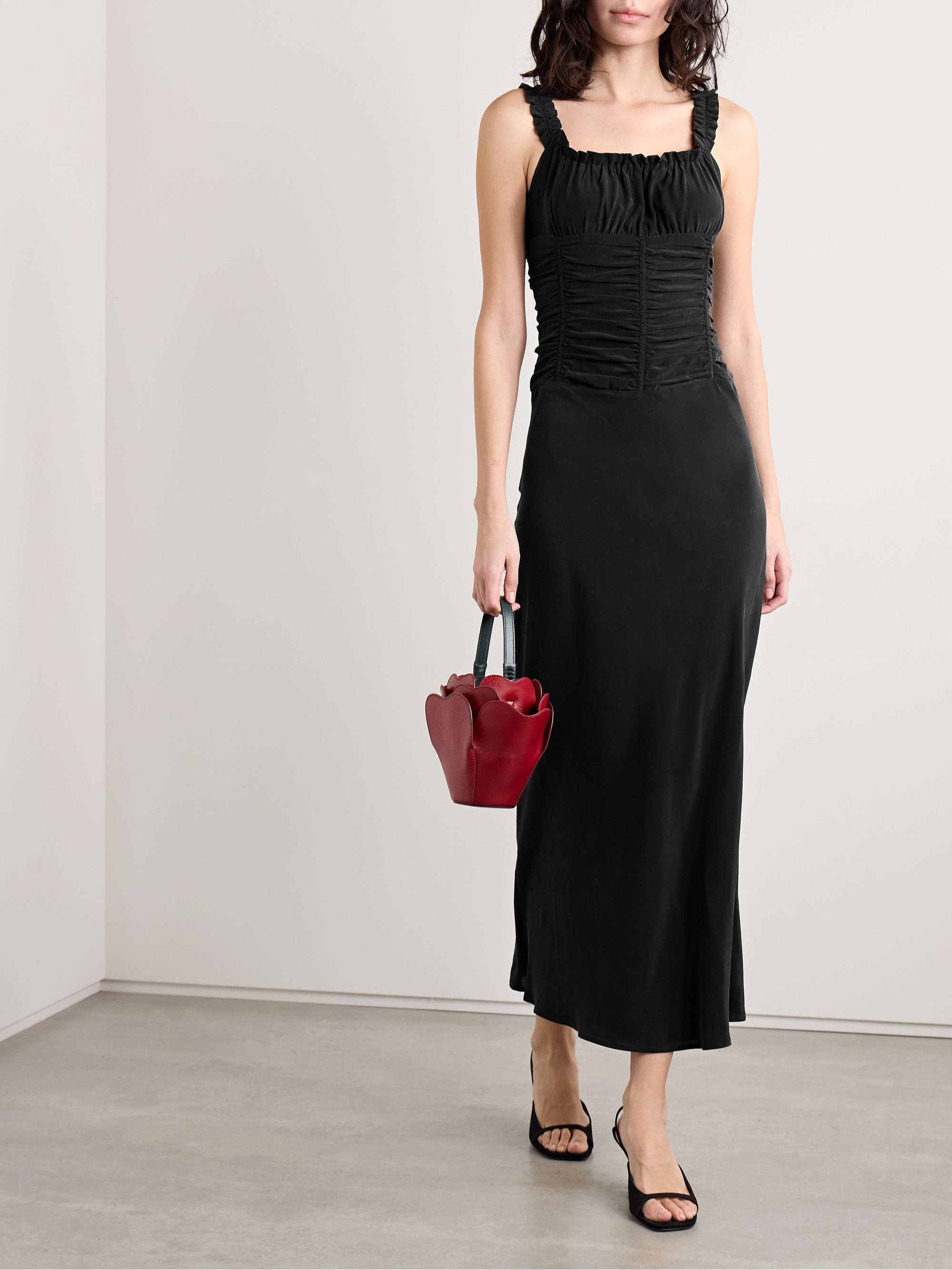 Nic ruched washed-silk maxi dress view