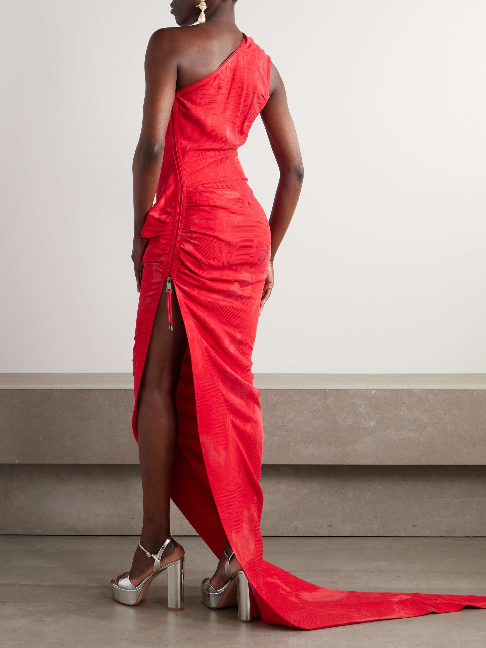 Andreas one-shoulder gathered jacquard gown view