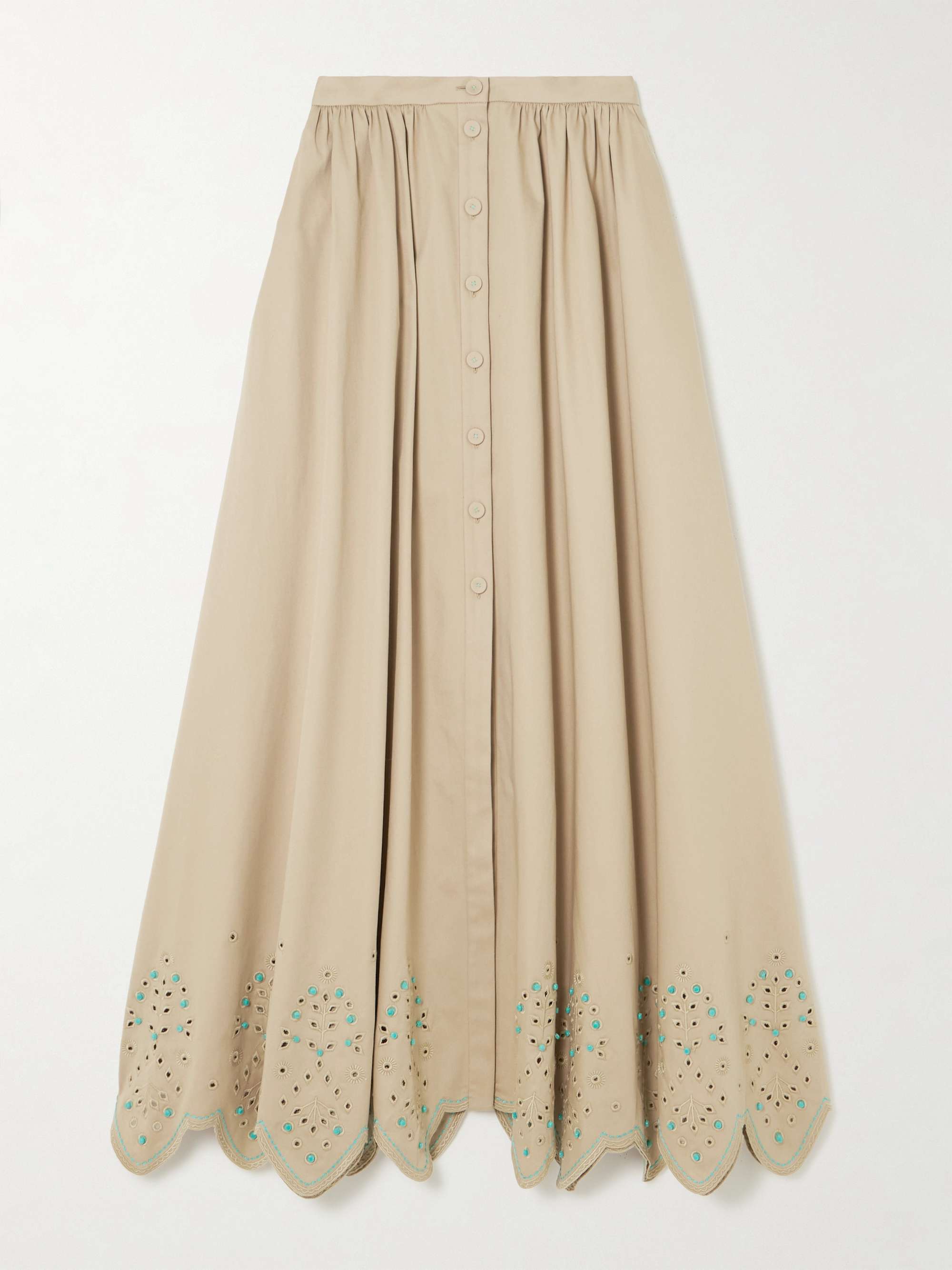 Judi-B bead-embellished scalloped broderie anglaise cotton-blend midi skirt view