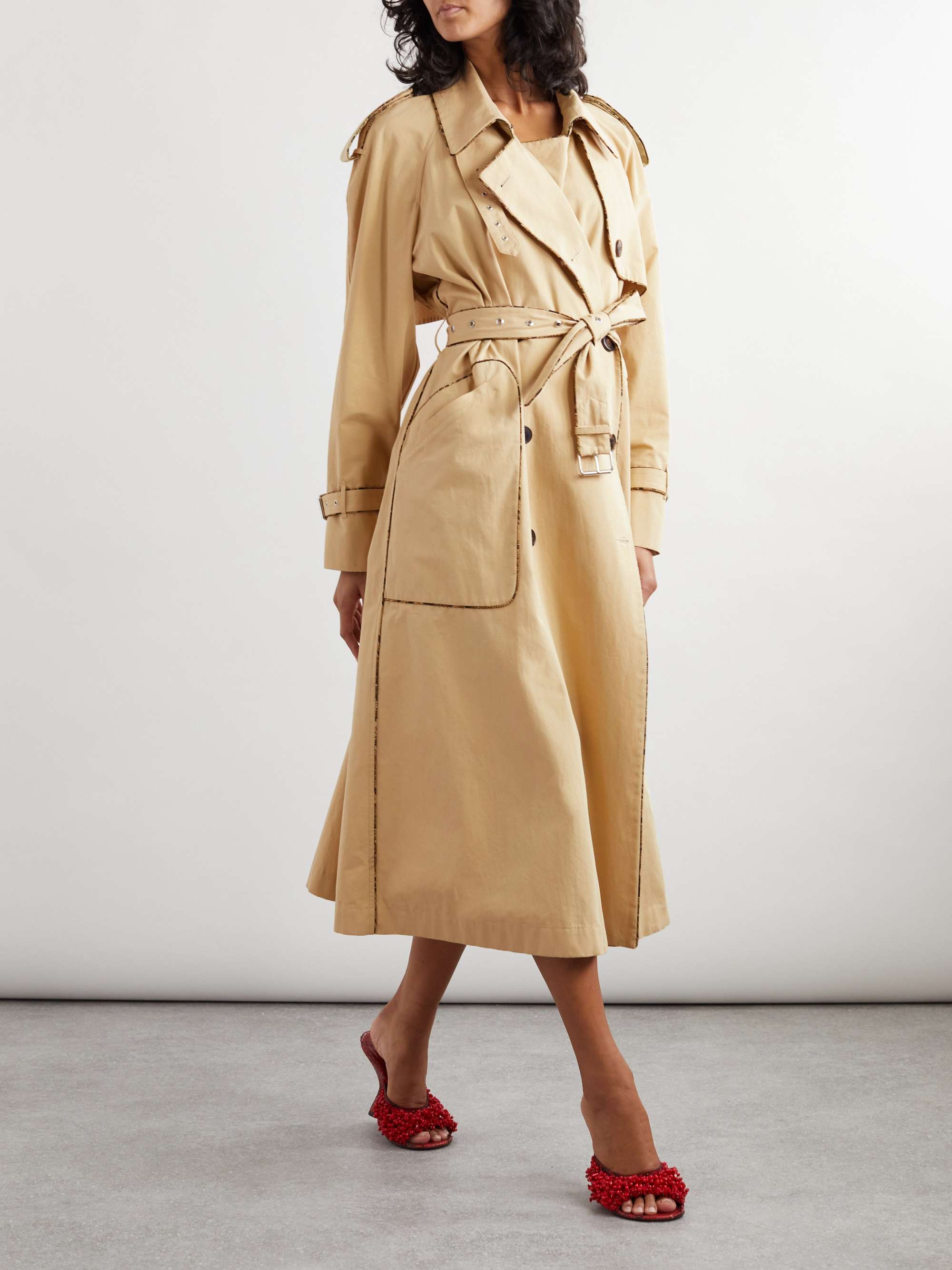 Double-breasted cotton trench coat view