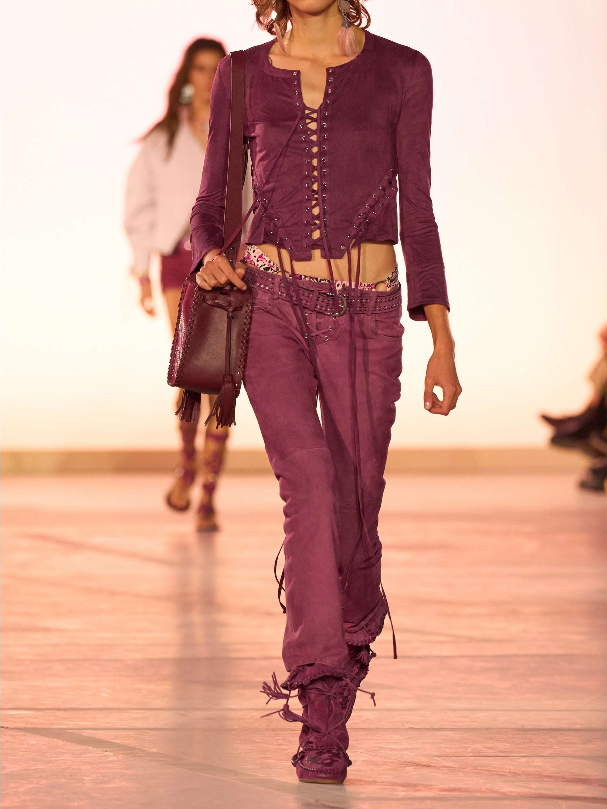 Seatle cropped lace-up brushed stretch-jersey top view