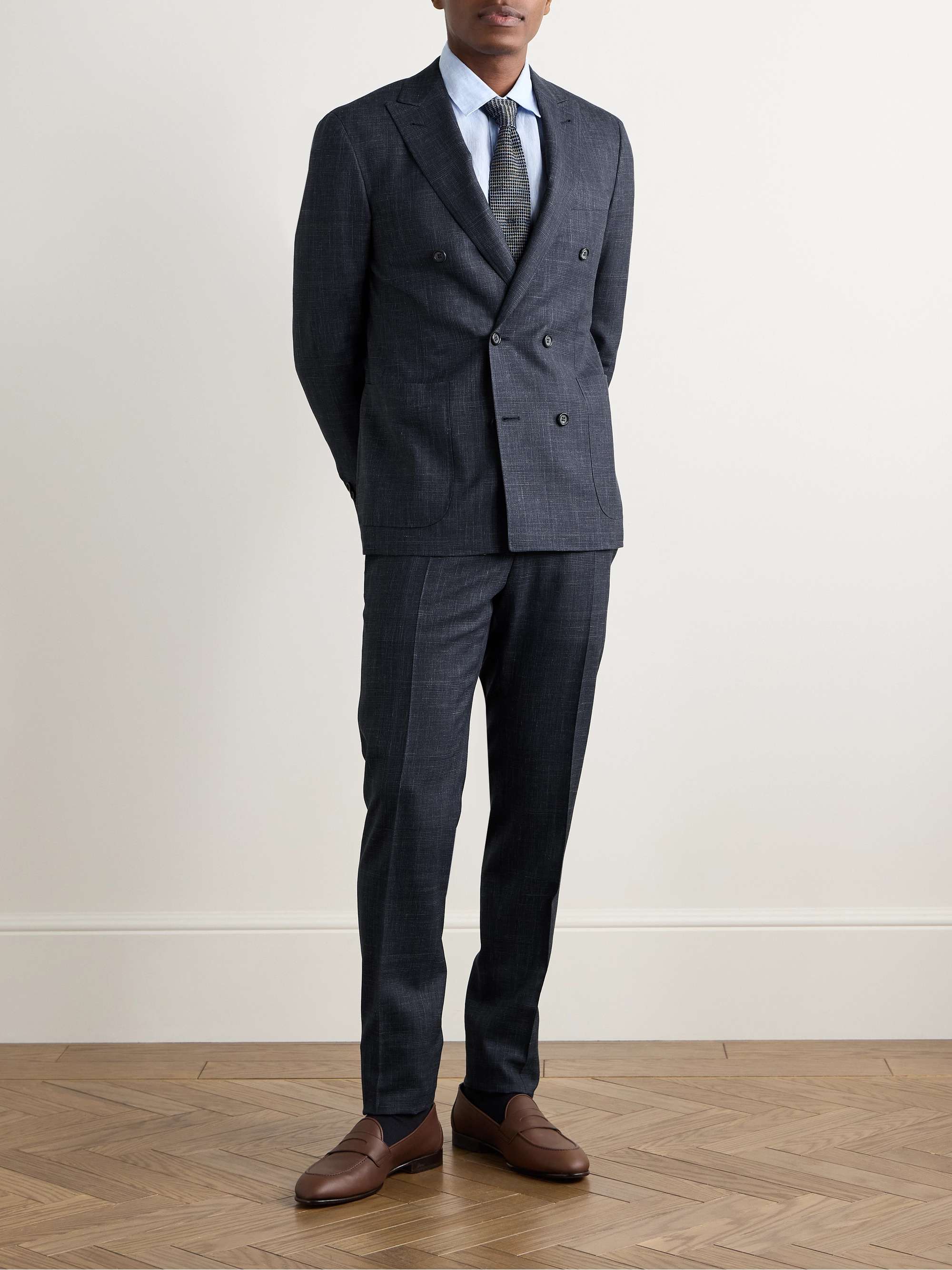 Slim-Fit Double-Breasted Wool and Silk-Blend Suit Jacket view