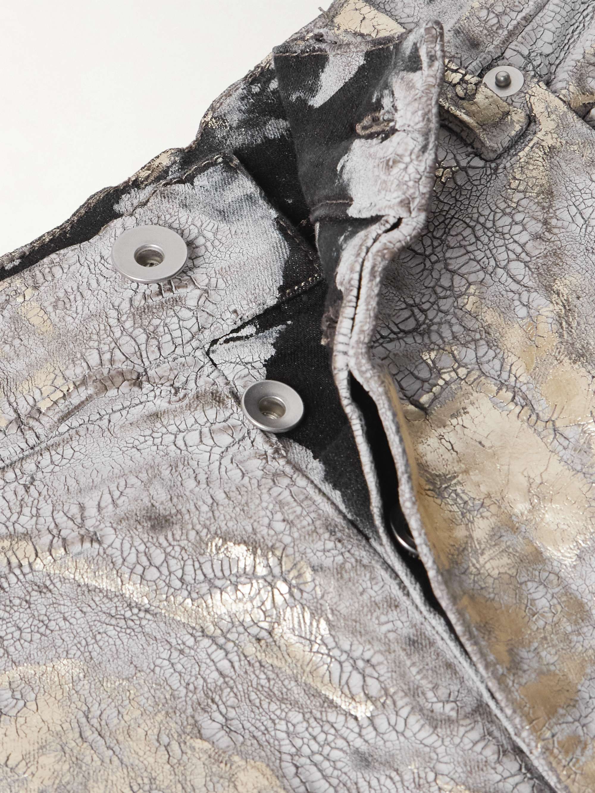 Bolan Flared Zip-Embellished Distressed Metallic Jeans view