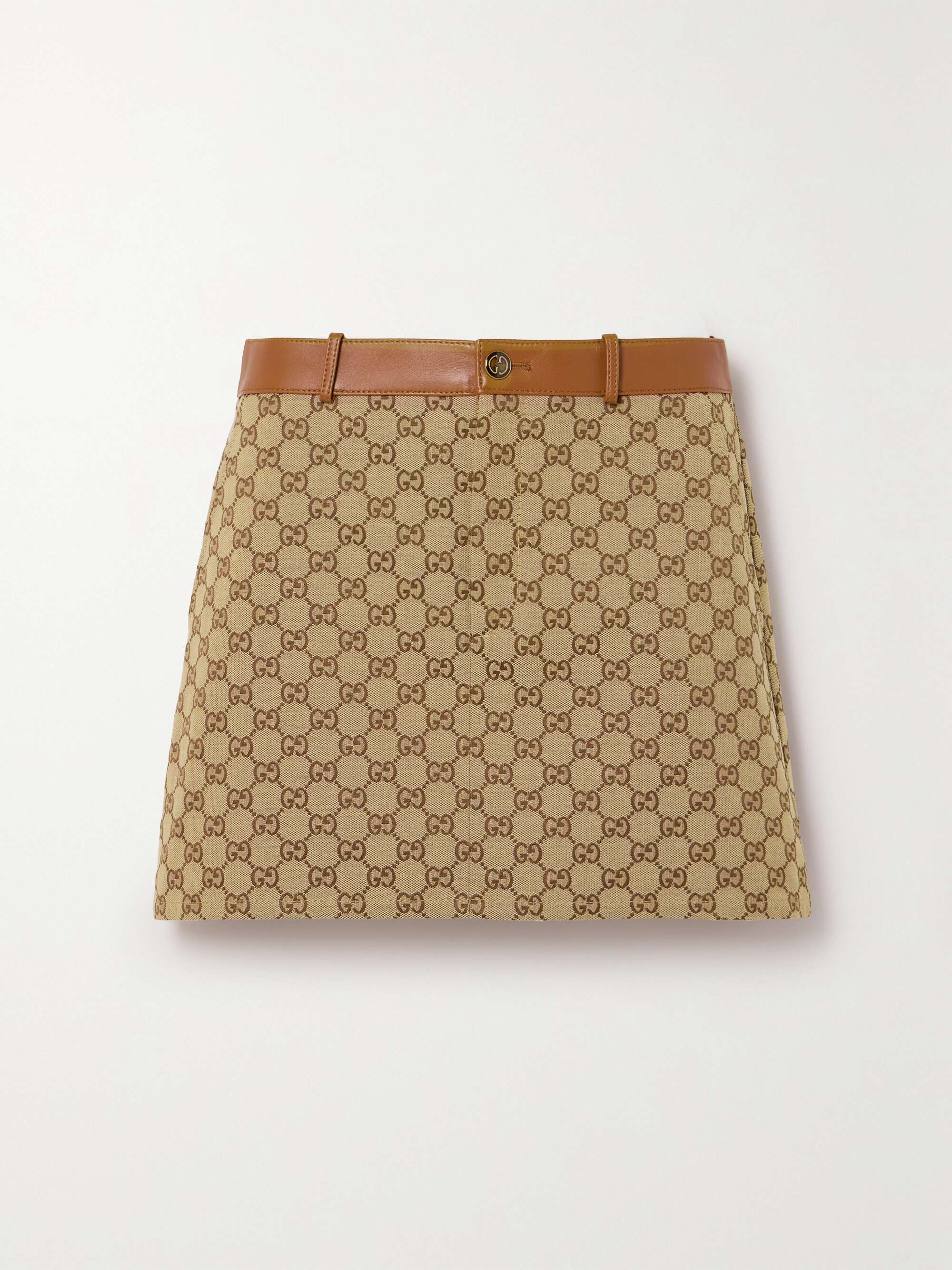 Leather-trimmed cotton-blend canvas-jacquard mini skirt view