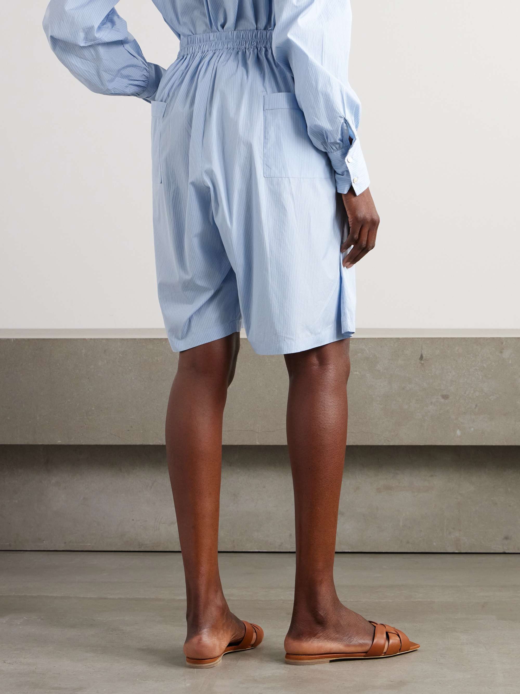 Striped pleated cotton-poplin shorts view