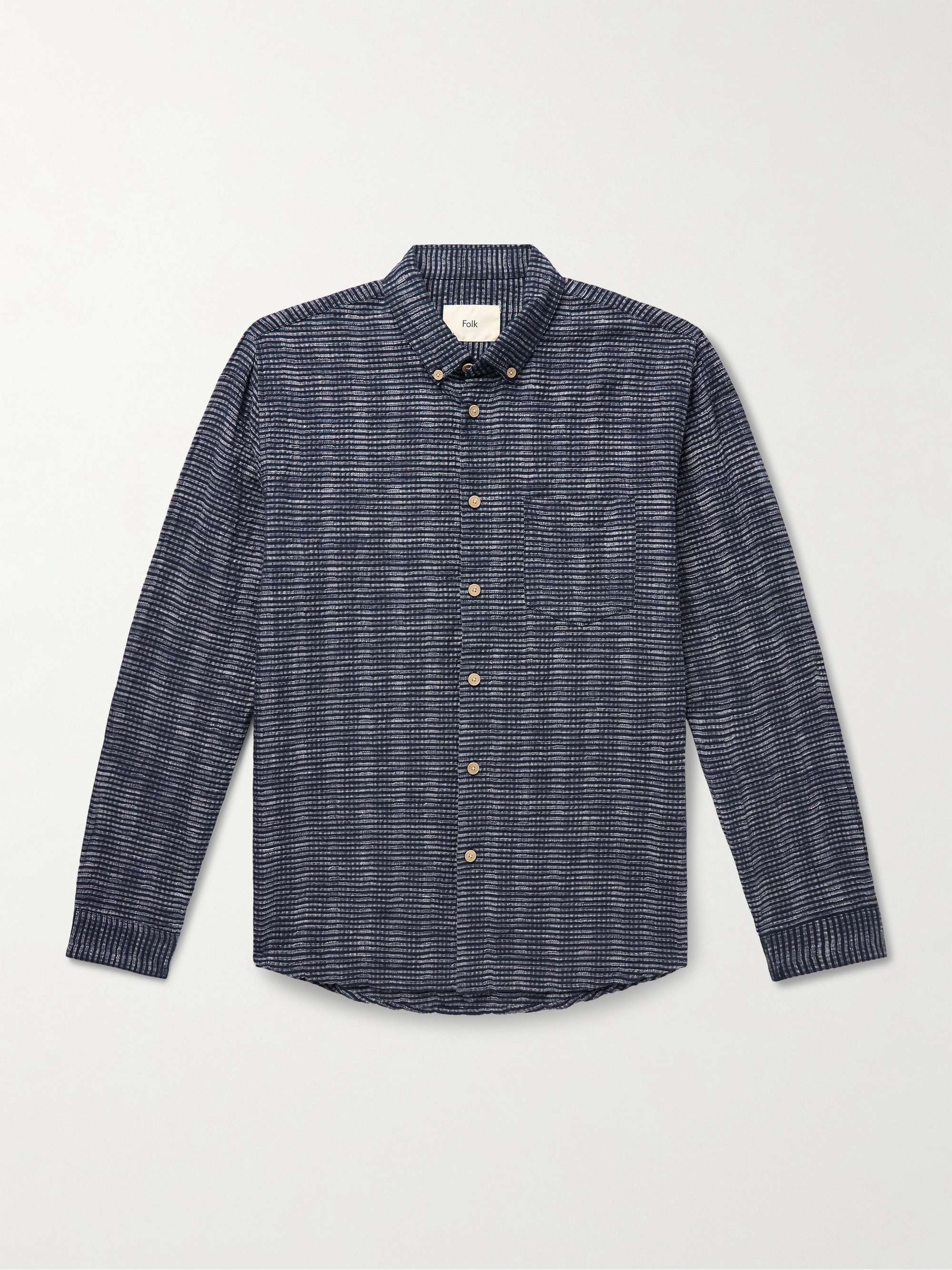 Button-Down Collar Striped Cotton and Linen-Blend Seersucker Shirt view