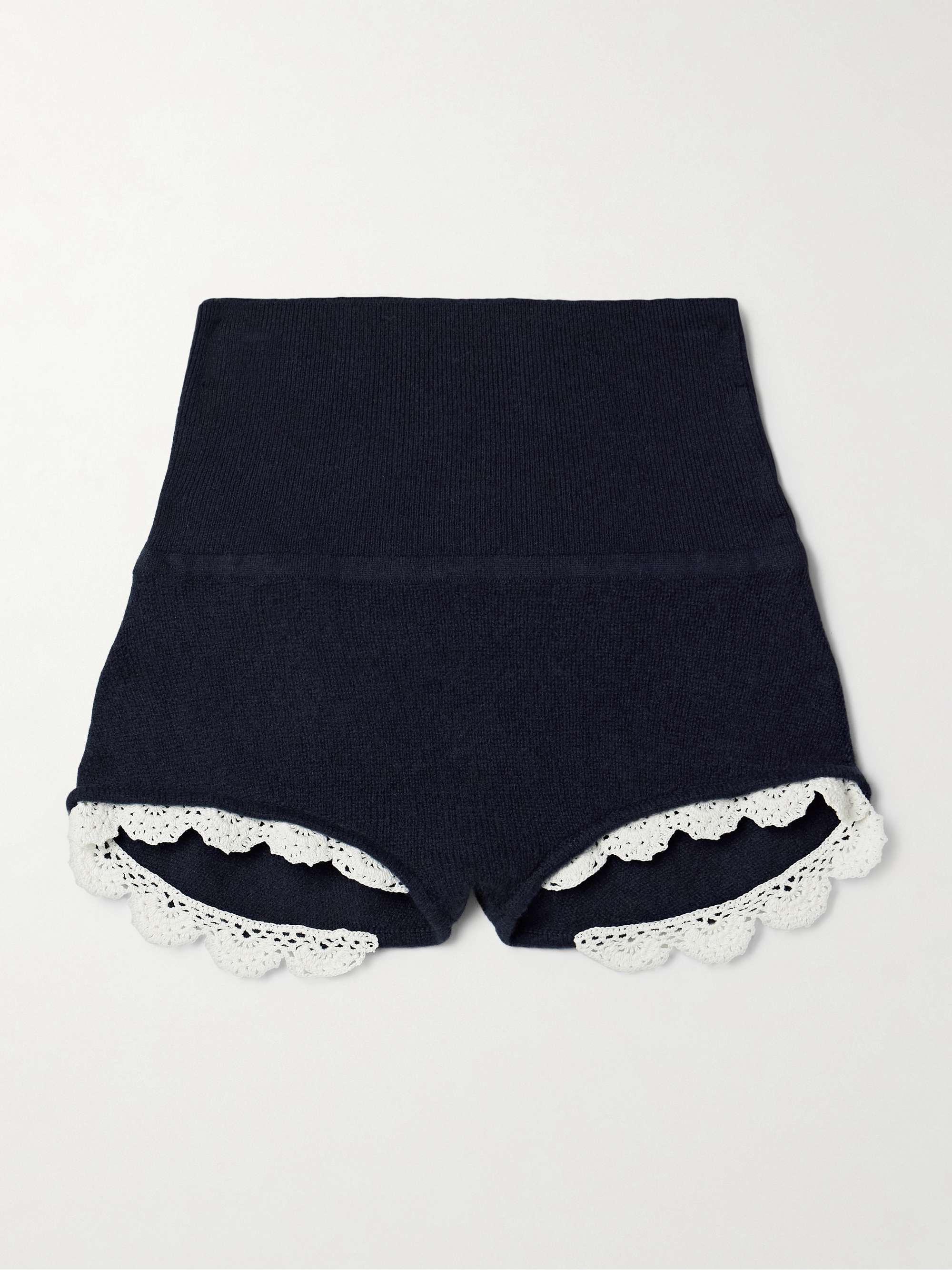 Crochet-trimmed cashmere shorts view