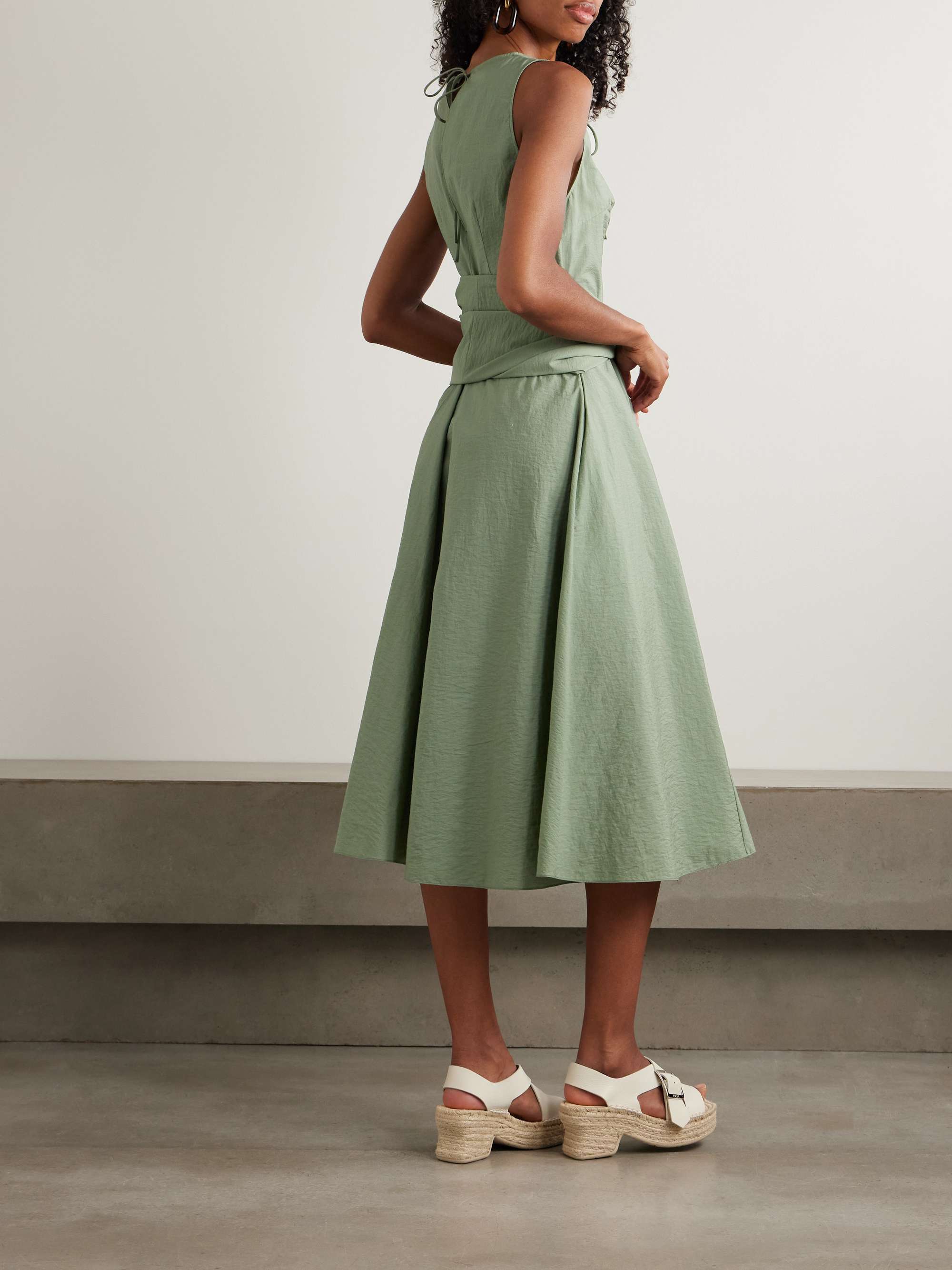 + Paula's Ibiza tie-detailed belted crinkled cotton-blend poplin midi dress view