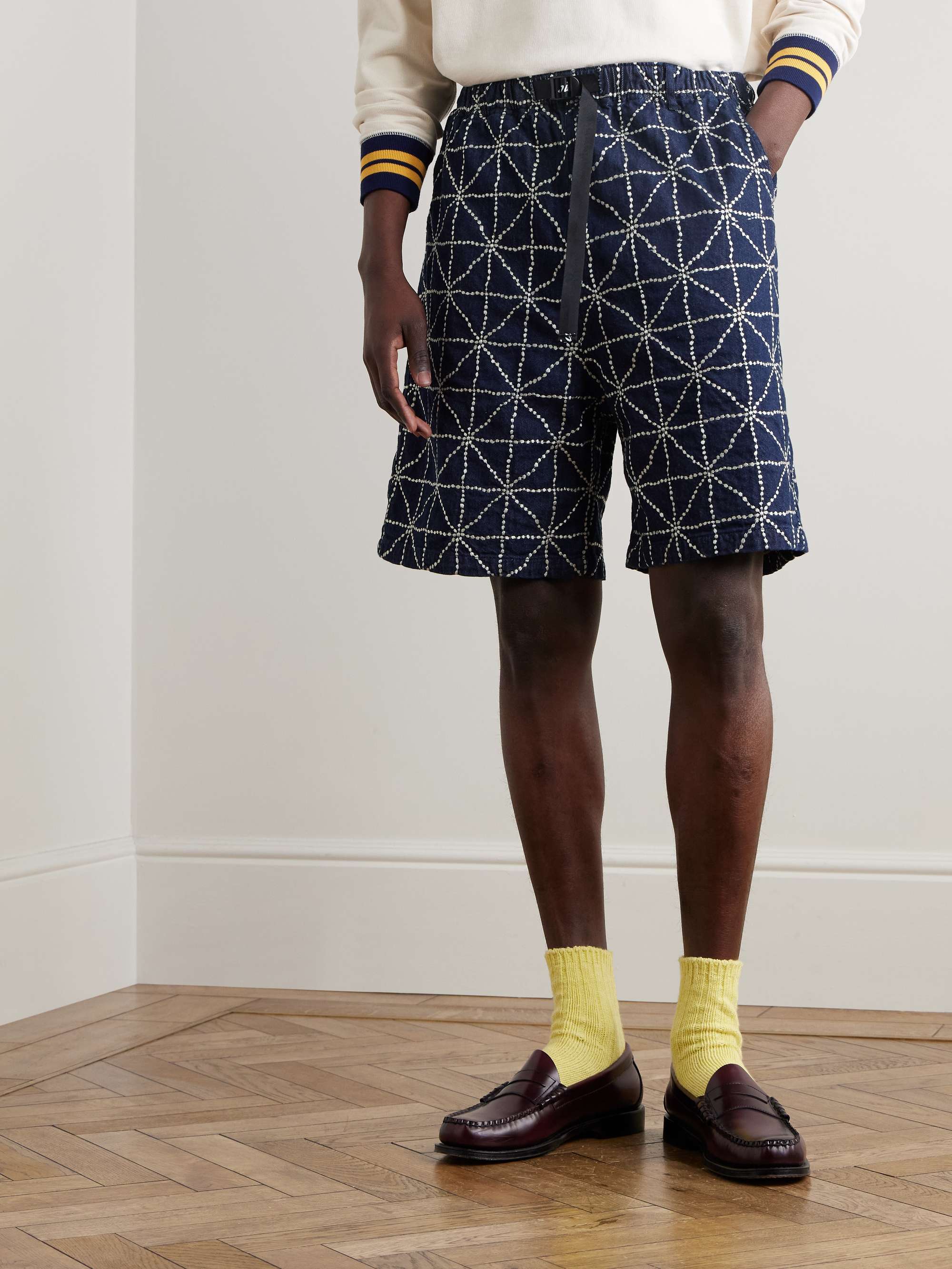 Dojo Easy Wide-Leg Belted Embroidered Denim Shorts view