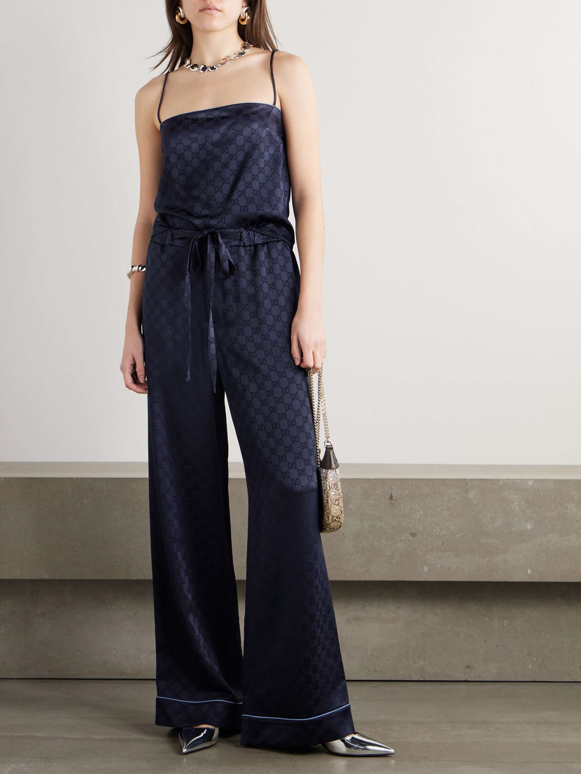 Satin-jacquard wide-leg pants view