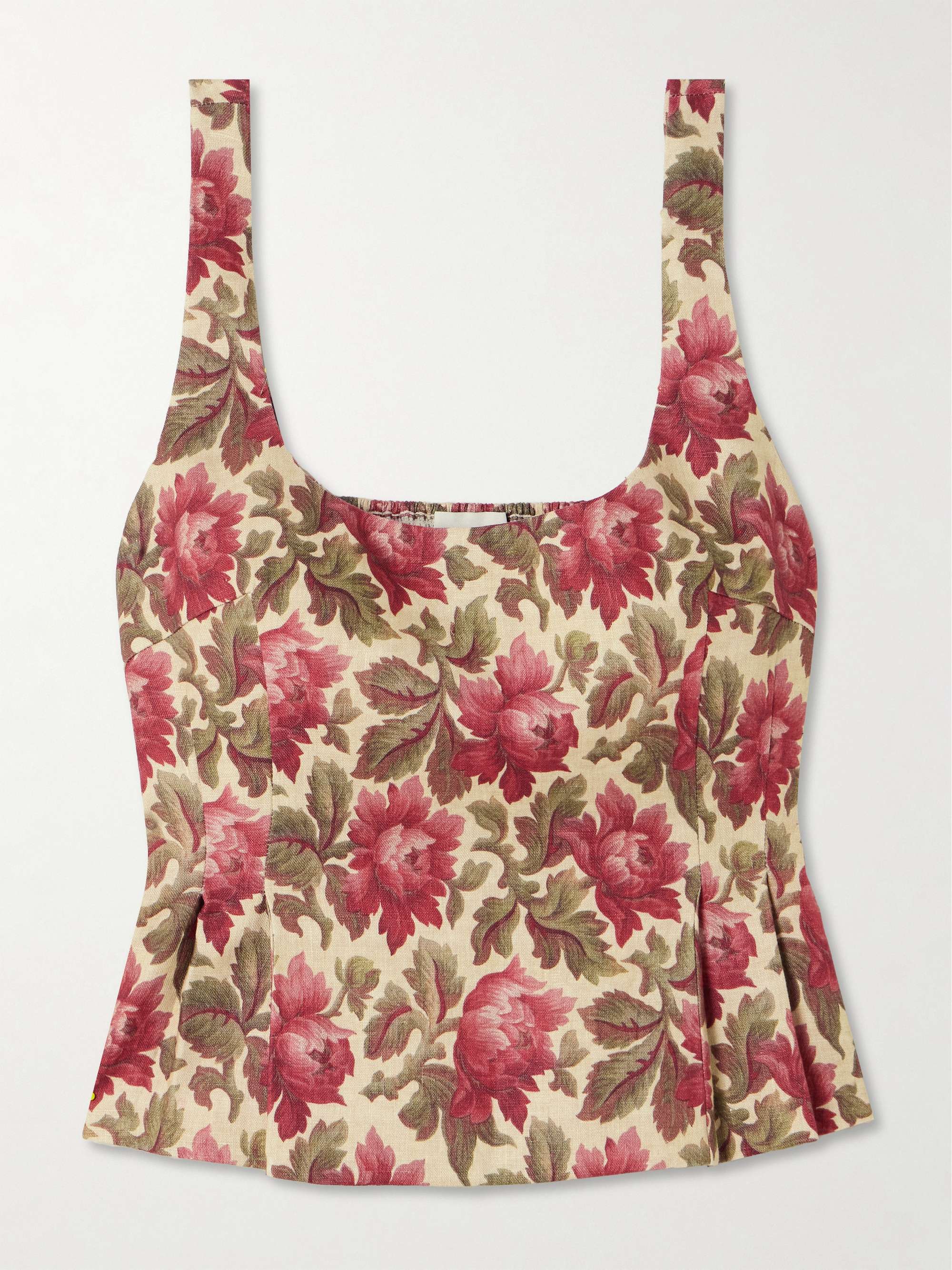 Rosalie shirred floral-print linen peplum top view