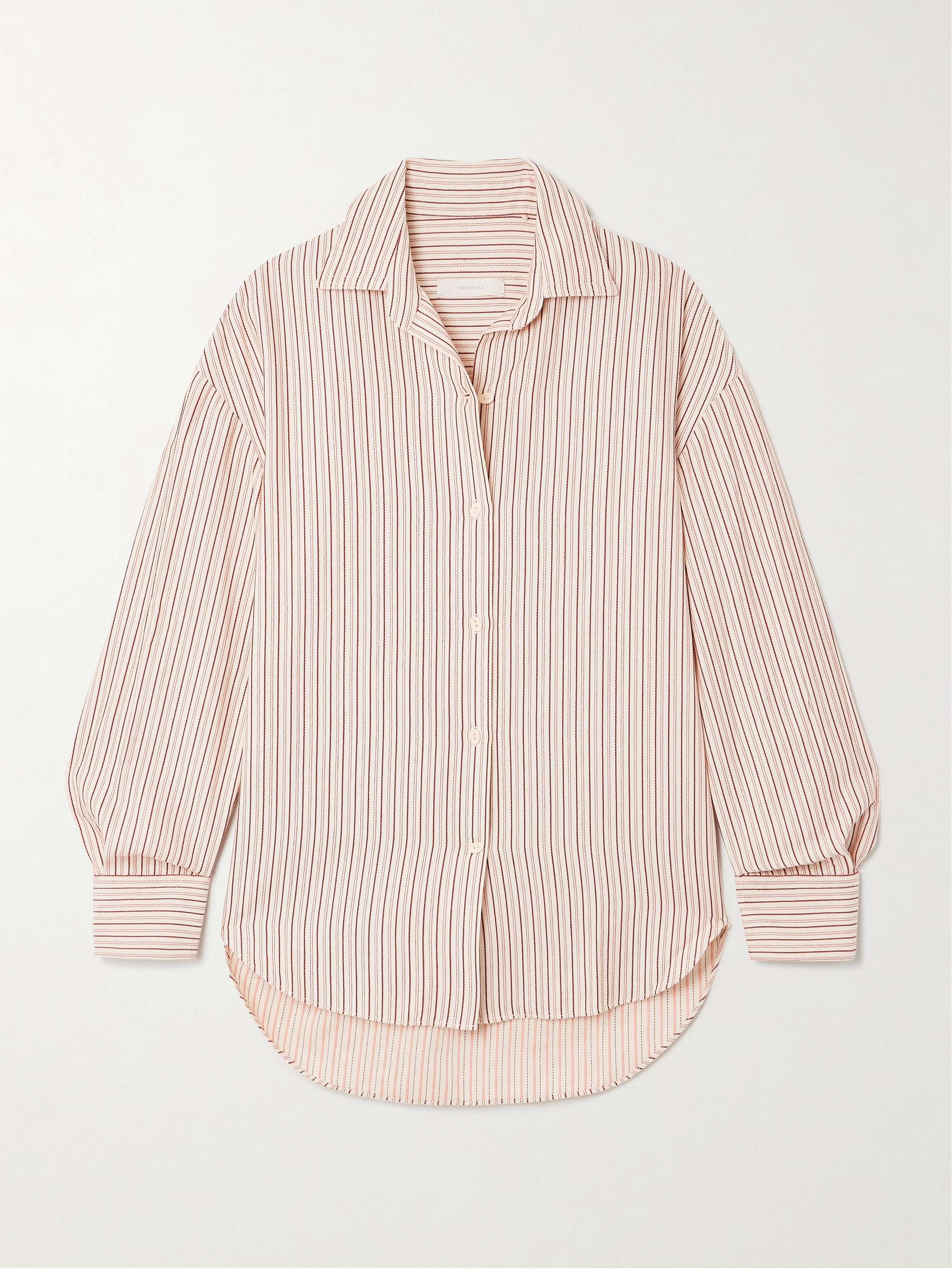 En Vau embroidered striped organic cotton-blend shirt view