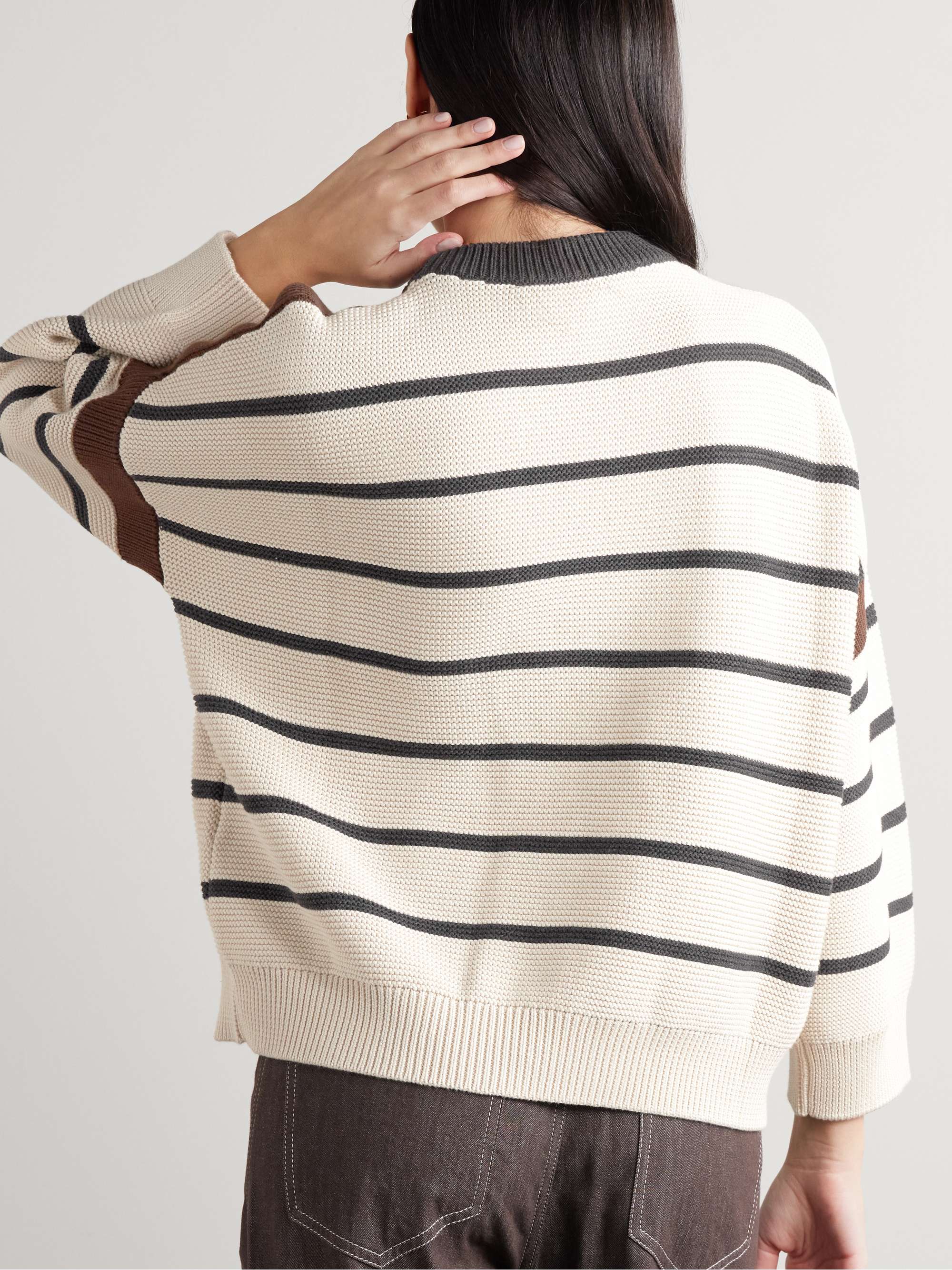 Bead-embellished striped cotton sweater view