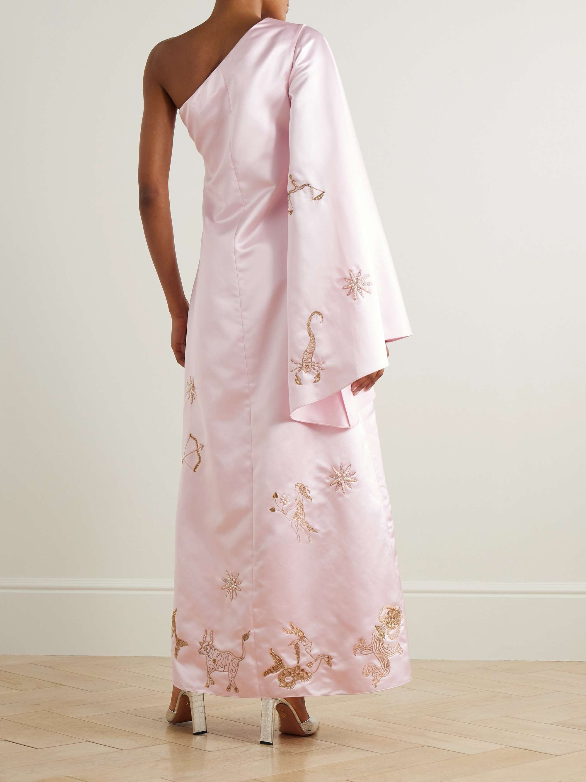 Nova one-sleeve embellished duchesse-satin gown view