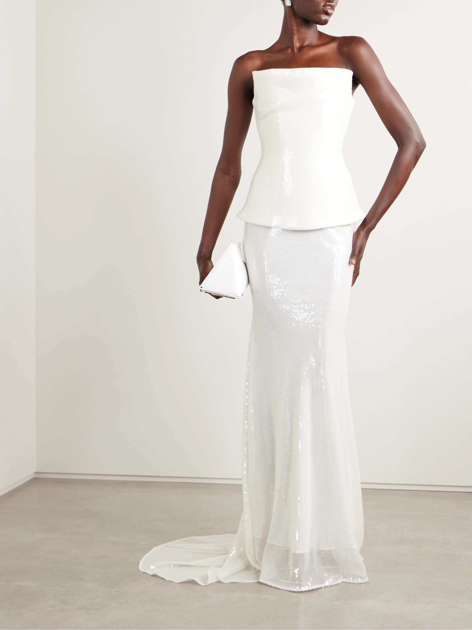 Strapless sequined tulle gown view