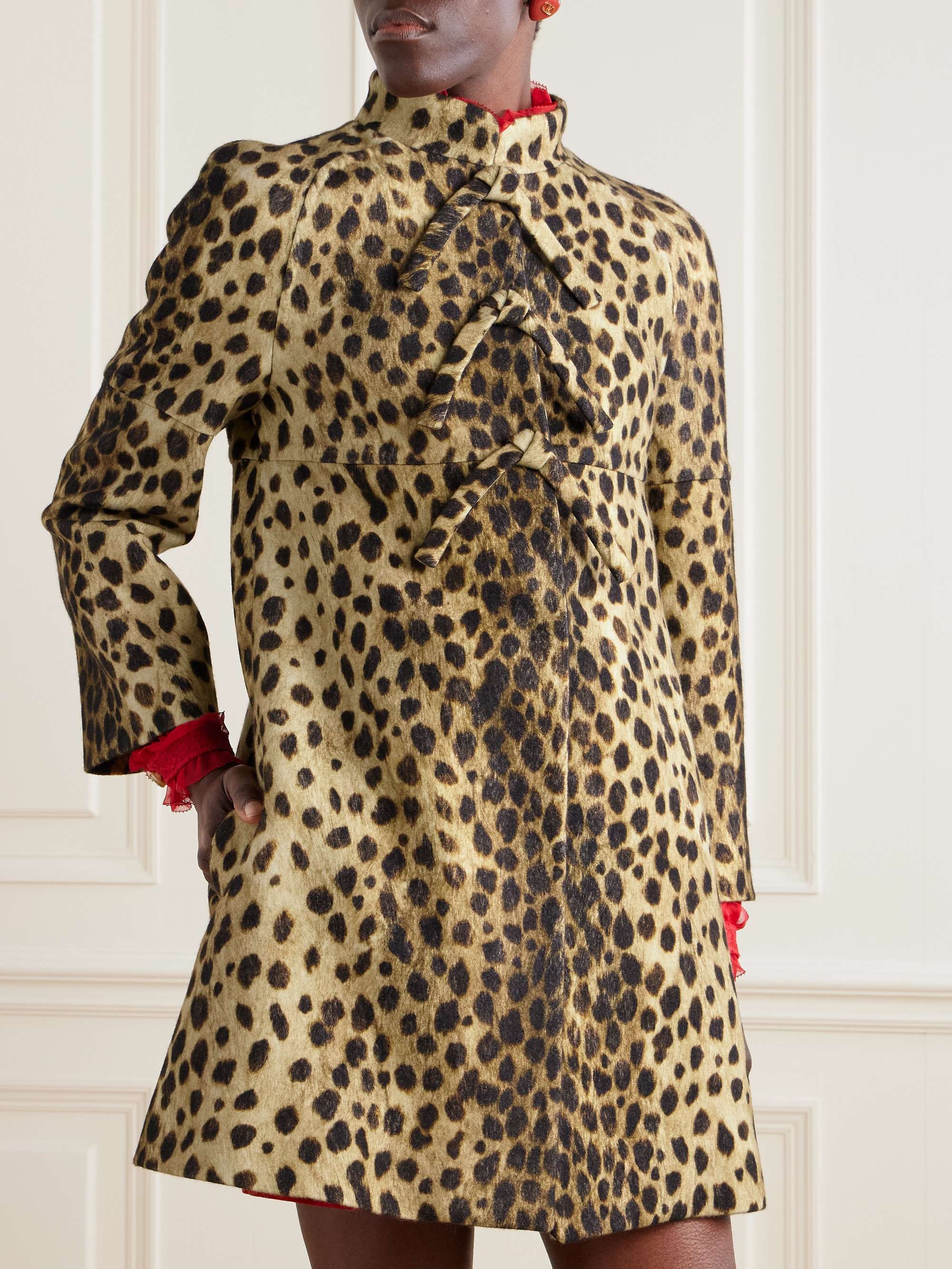 Bow-detailed jaguar-print wool-felt coat view