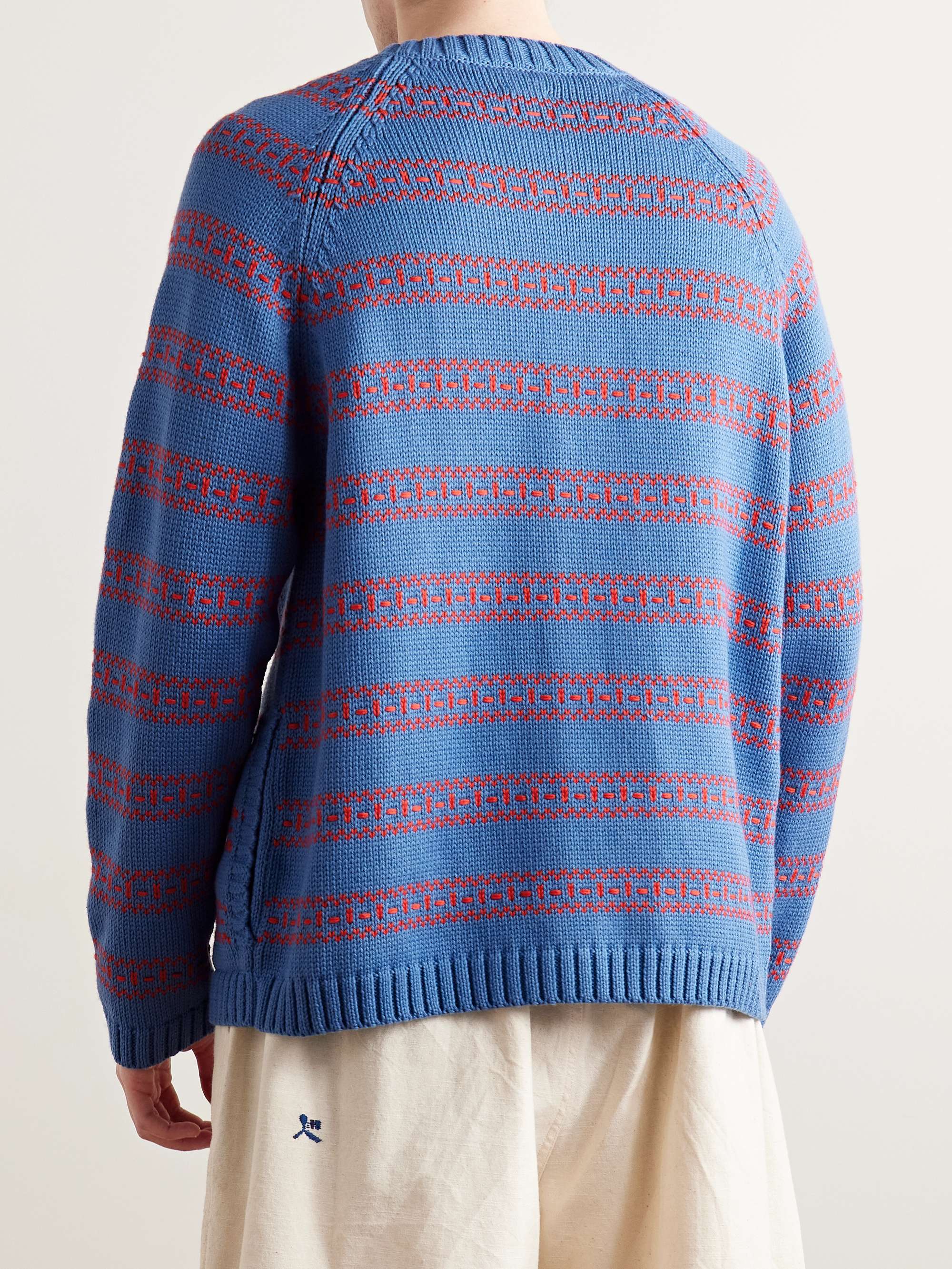 Meandering Striped Jacquard-Knit Pima Cotton and Merino Wool-Blend Cardigan view