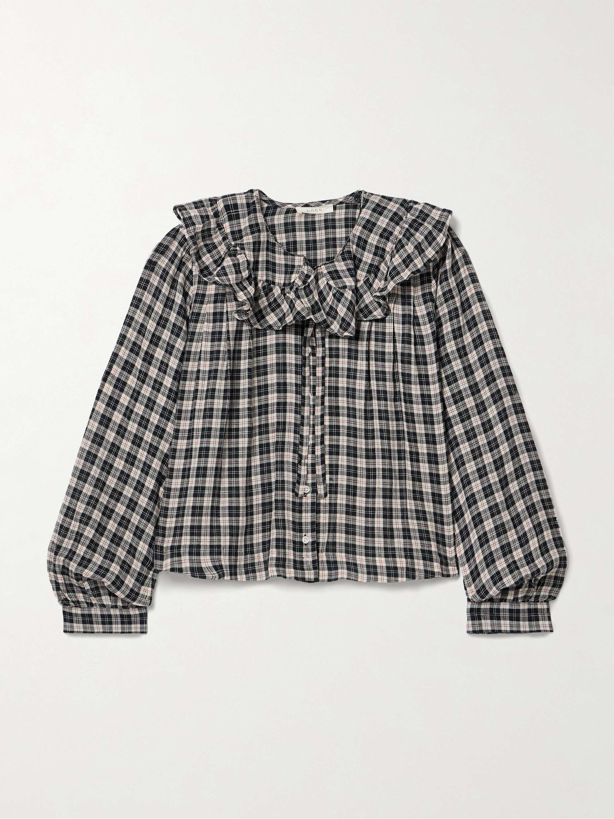 Joelle ruffled checked organic cotton top view