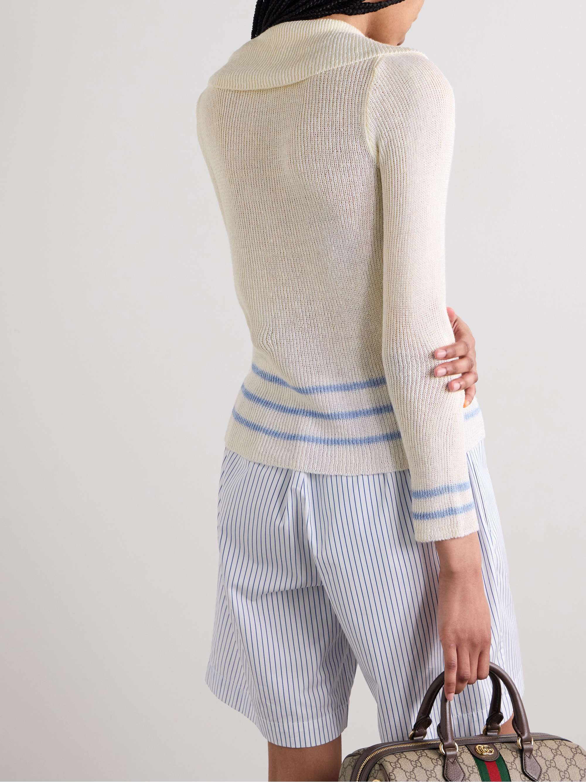 Quincy striped linen-blend polo shirt view