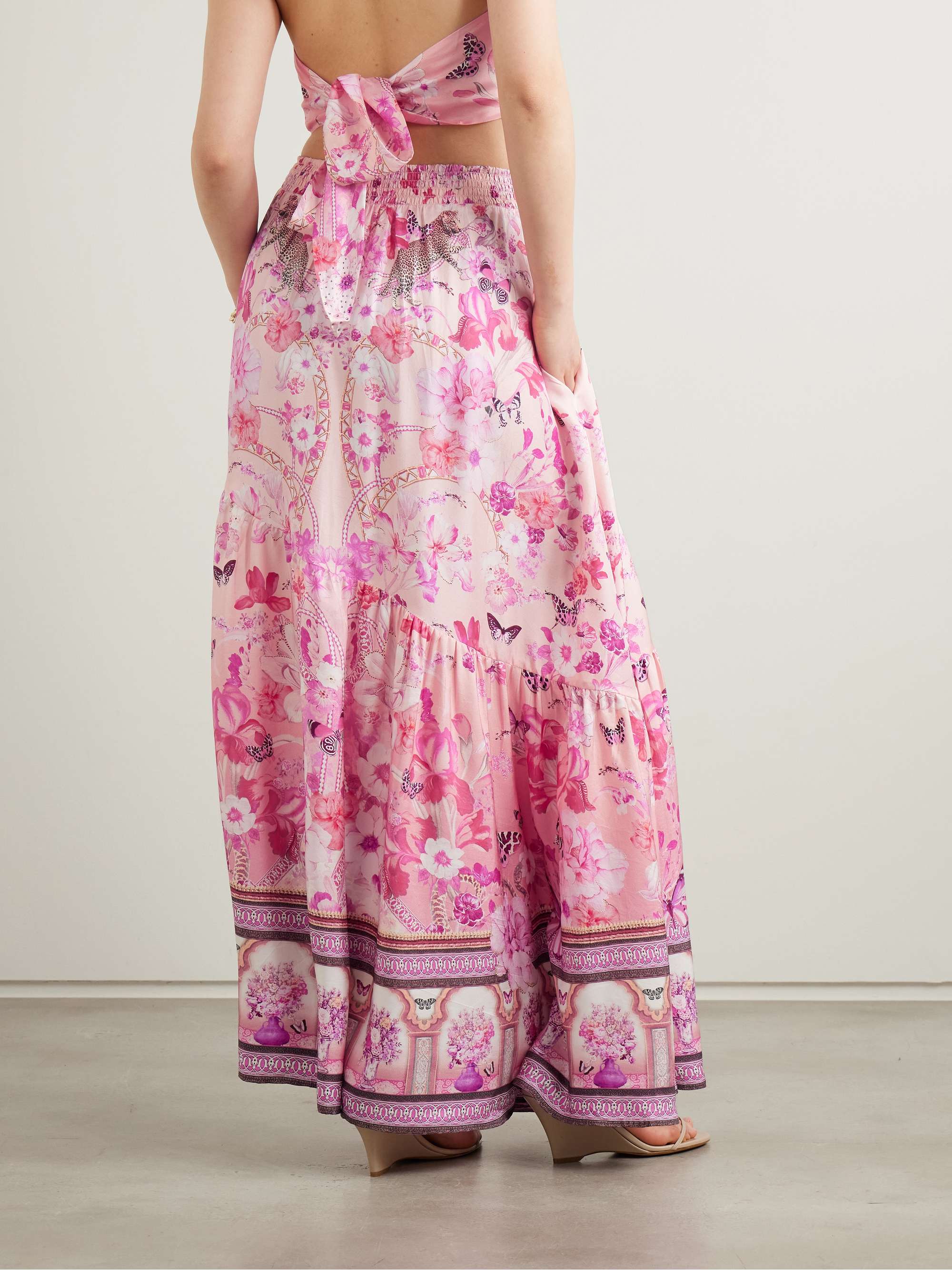Botanical Novella embellished floral-print silk-twill maxi skirt view
