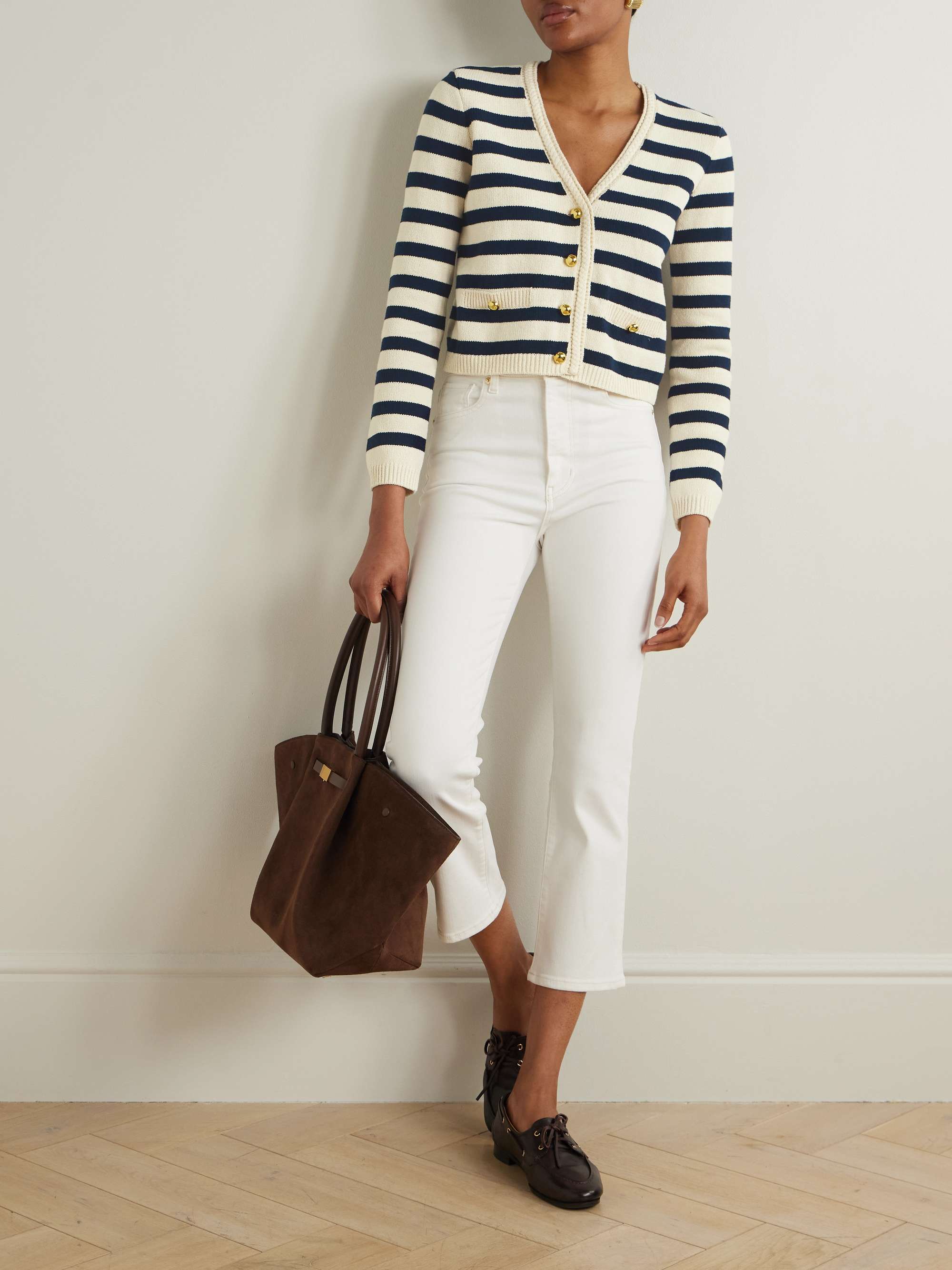 The Harbor striped cotton-blend cardigan view