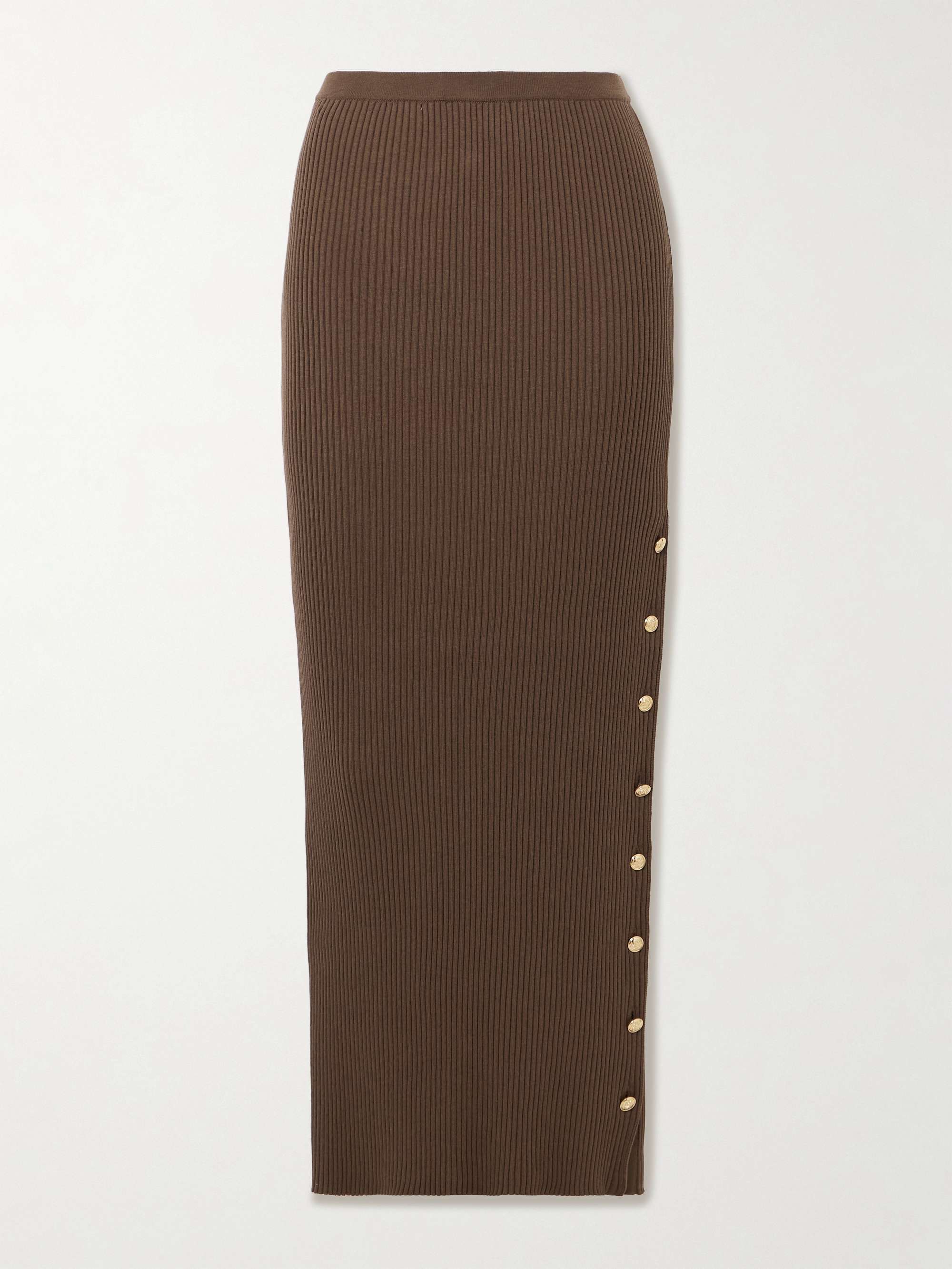 Alegria ribbed silk and cotton-blend maxi skirt view
