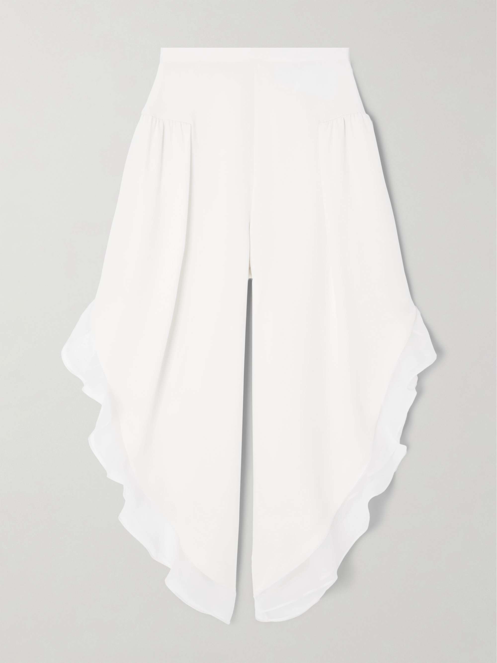 Asymmetric chiffon-trimmed silk-crepe pants view