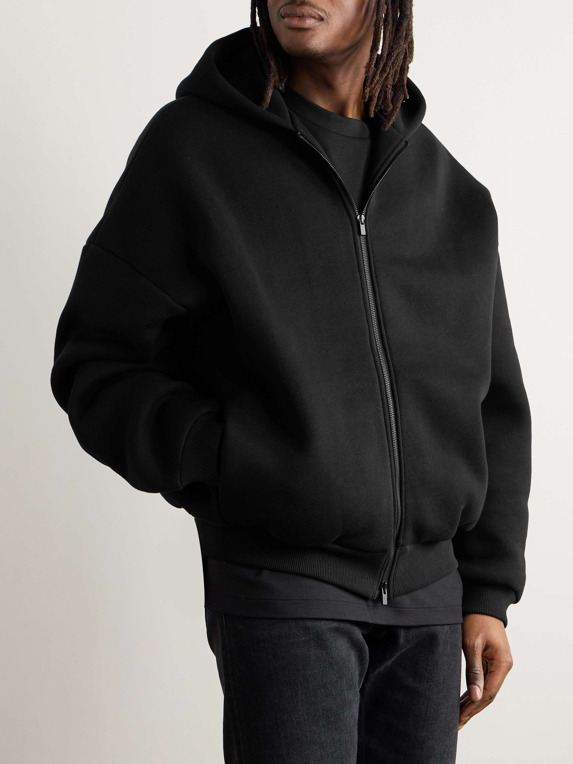 Oversized Logo-Appliquéd Debossed Cotton-Blend Jersey Hoodie view