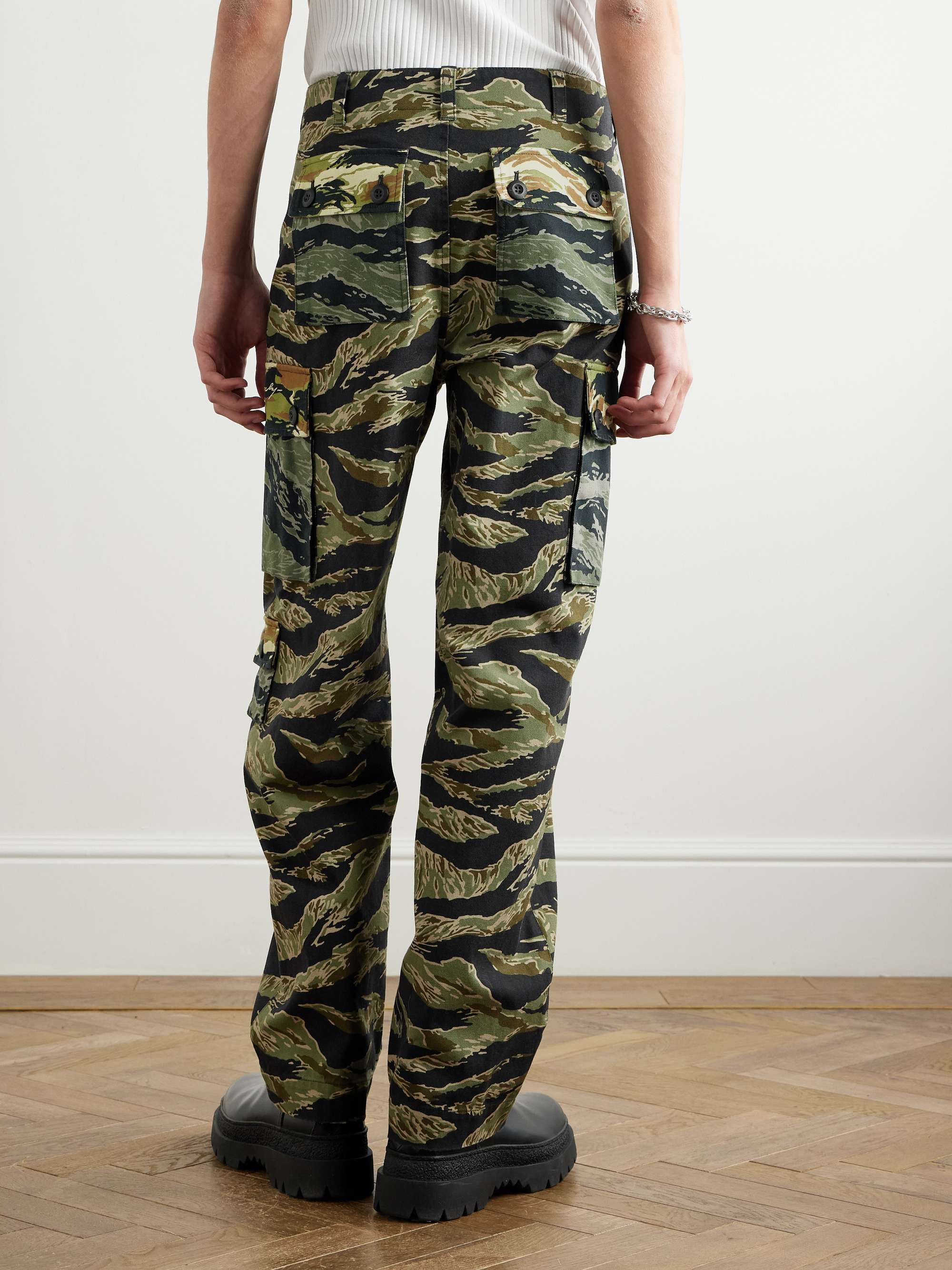 Wide-Leg Camouflage-Print Cotton-Canvas Cargo Trousers view