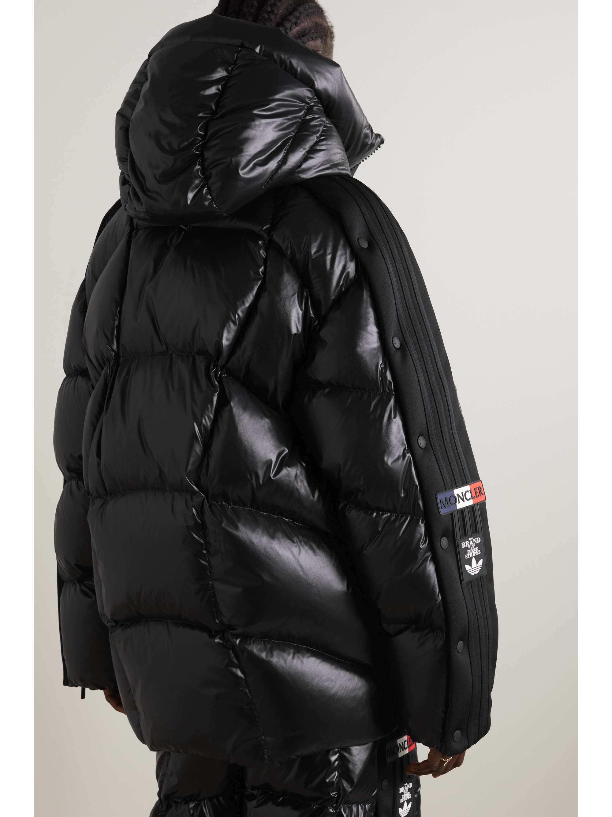 + adidas Originals Beiser hooded quilted jersey-trimmed glossed-shell down coat view