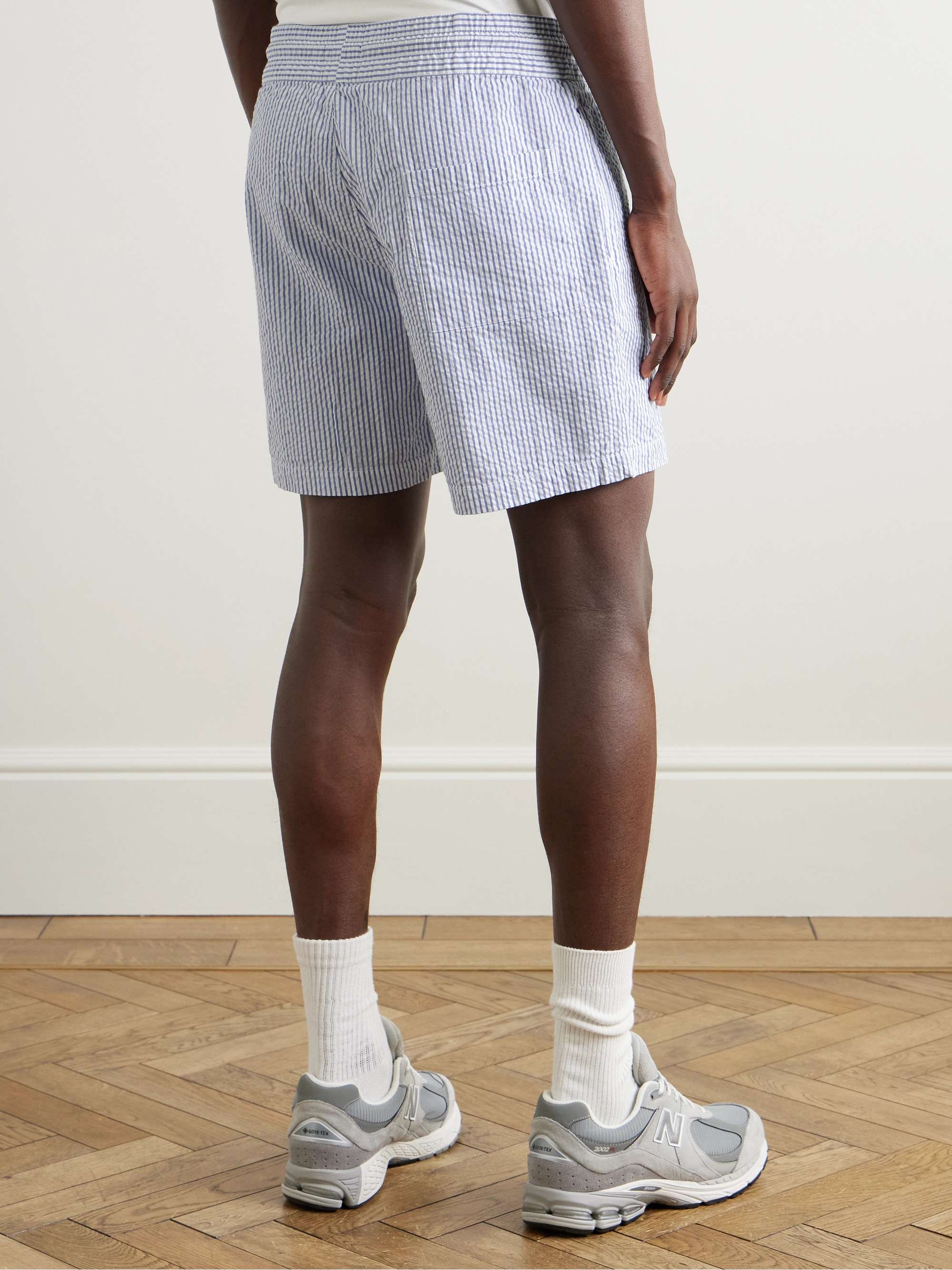 Straight-Leg Striped Cotton-Seersucker Drawstring Shorts view