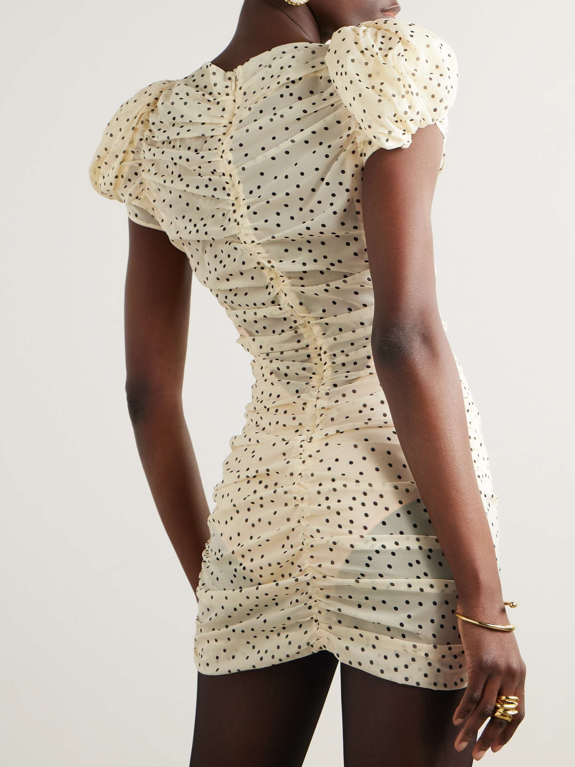 Ruched polka-dot silk-blend chiffon mini dress view
