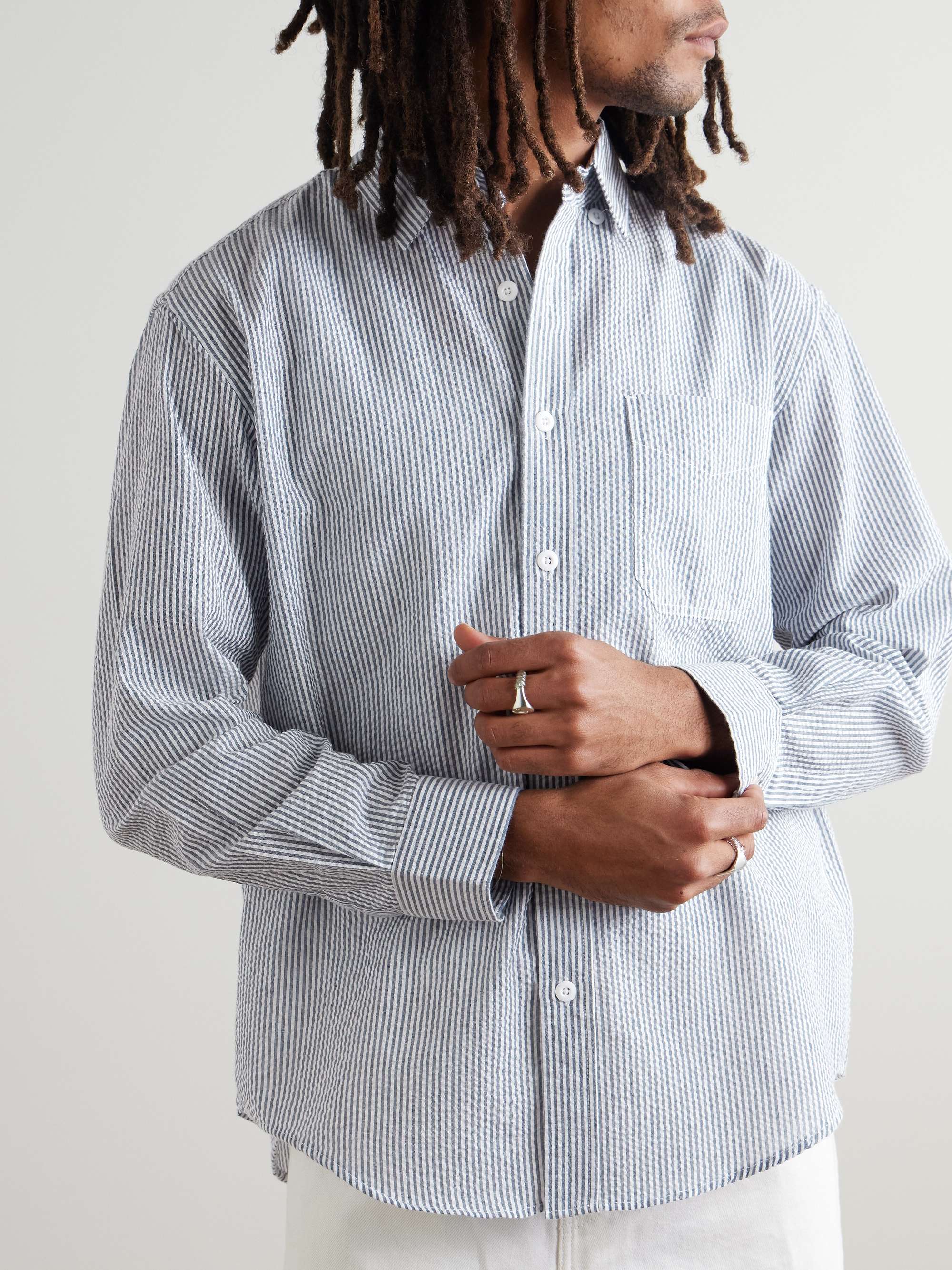 OG Oversized Striped Cotton-Blend Seersucker Shirt view