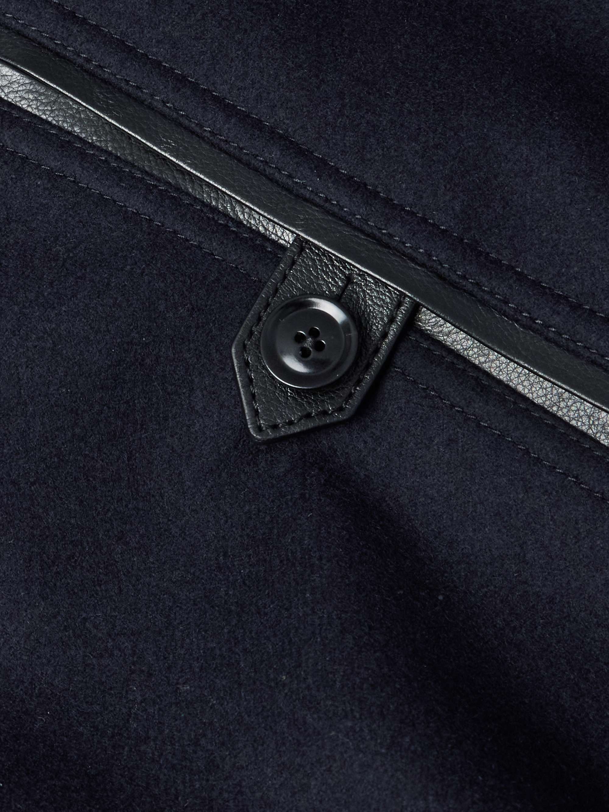Leather-Trimmed Wool-Felt Bomber Jacket view