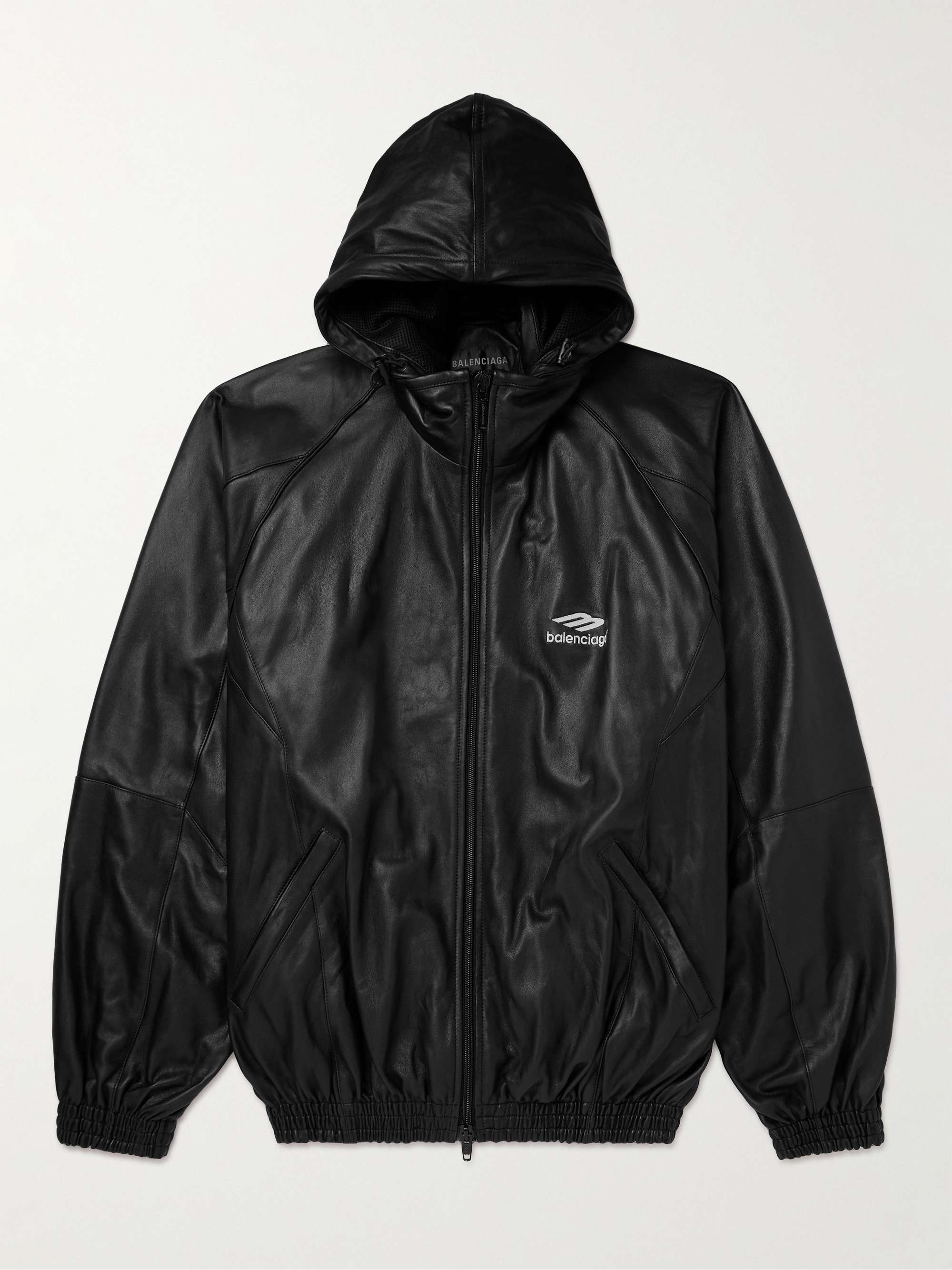 Logo-Print Leather Hooded Jacket view