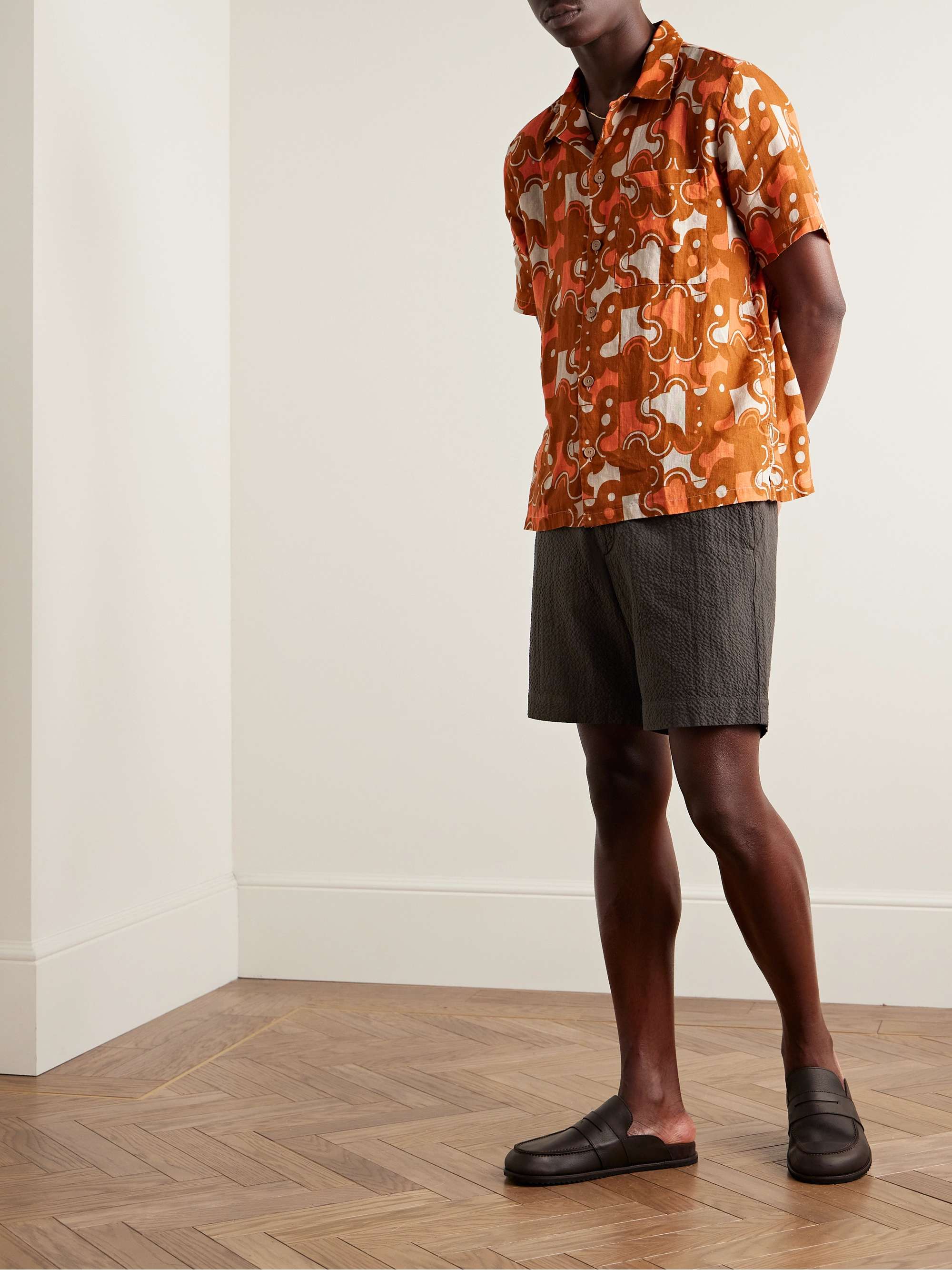 Slim-Fit Straight-Leg Stretch-Organic Cotton Seersucker Shorts view