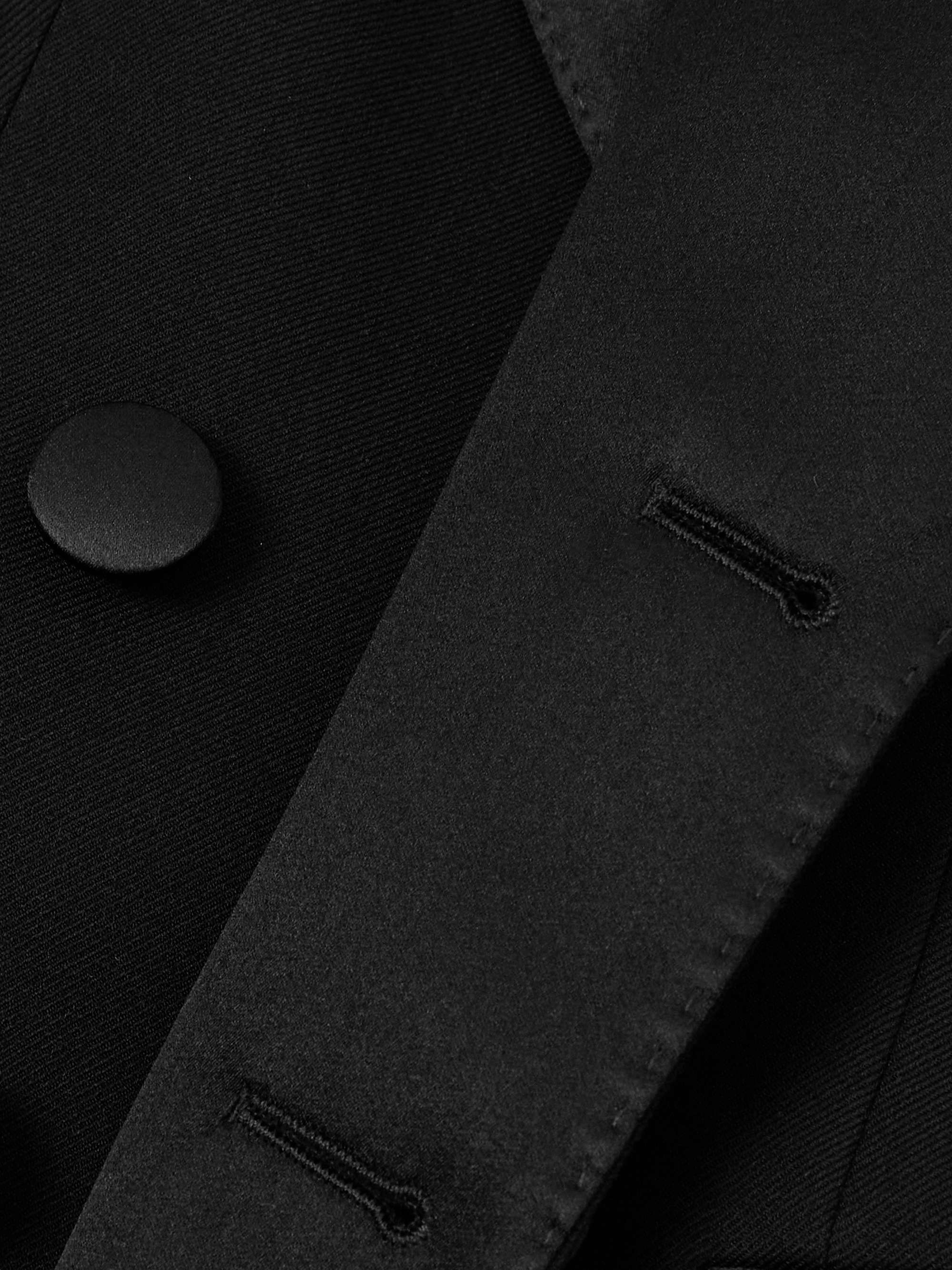 Double-breasted silk-blend satin-trimmed wool-blend twill coat view